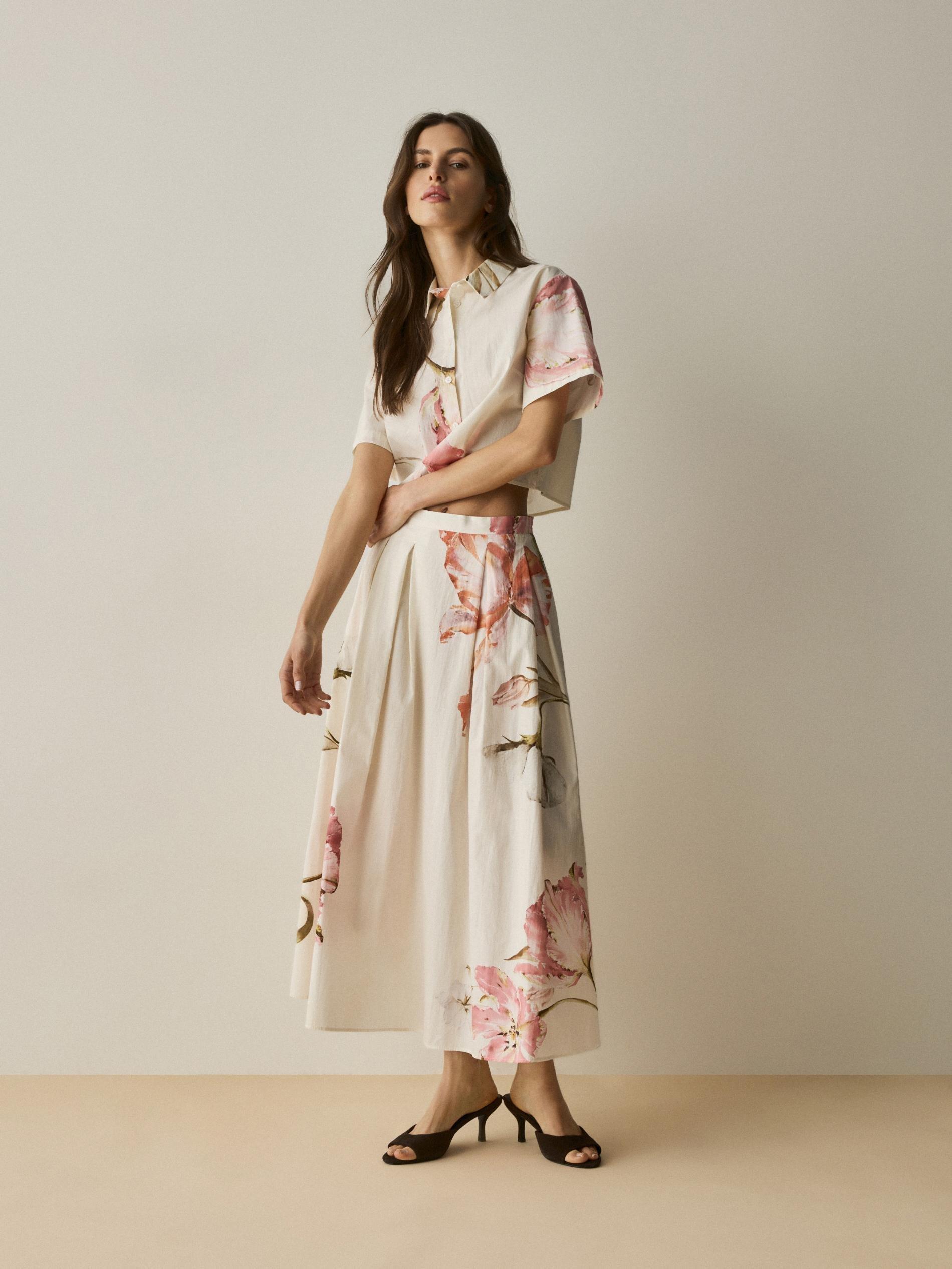 Multicolour Floral Midi Skirt, Multicolor, large image number 0