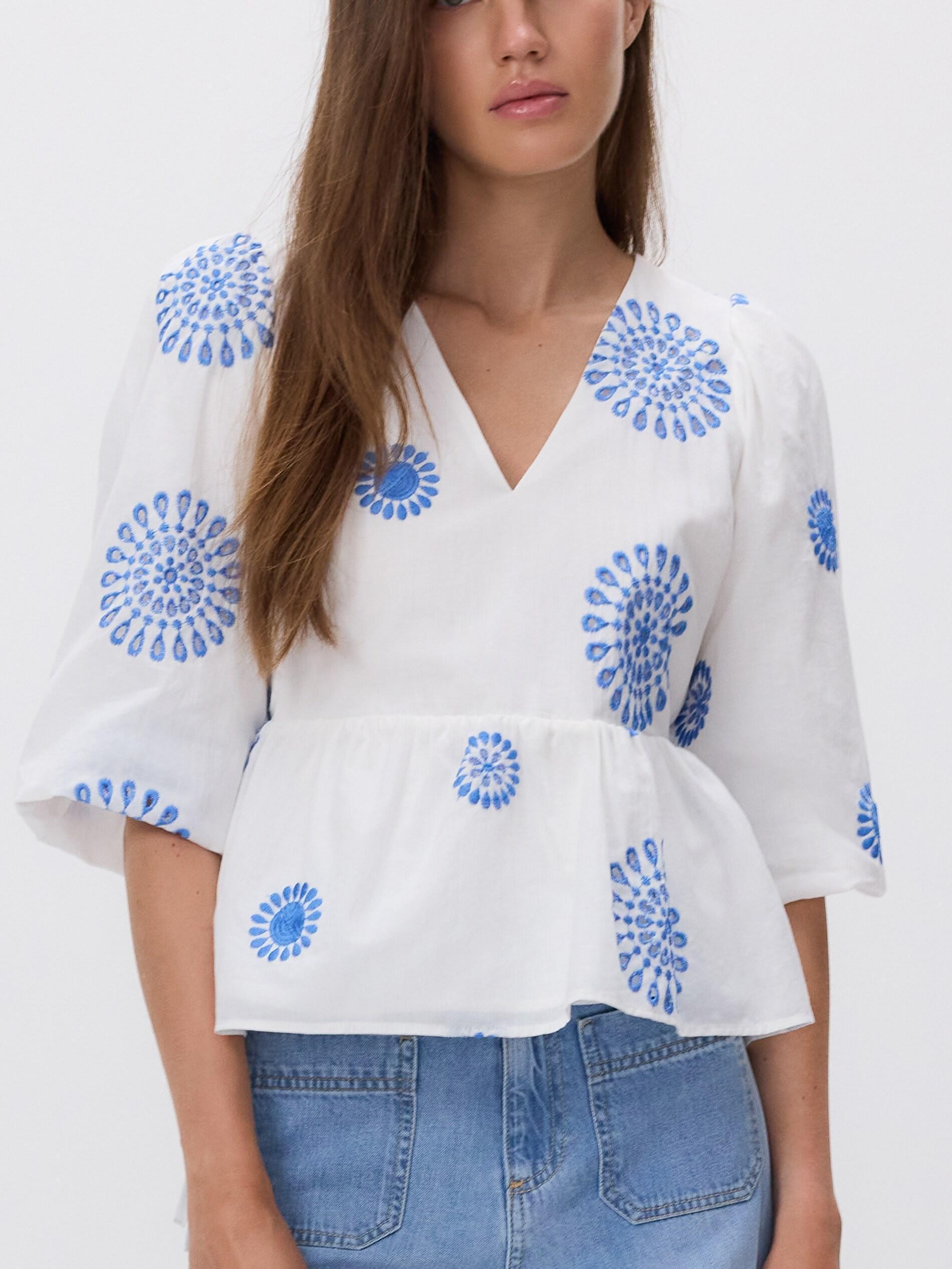 White Blouse With Peplum Hem, White, large image number 0