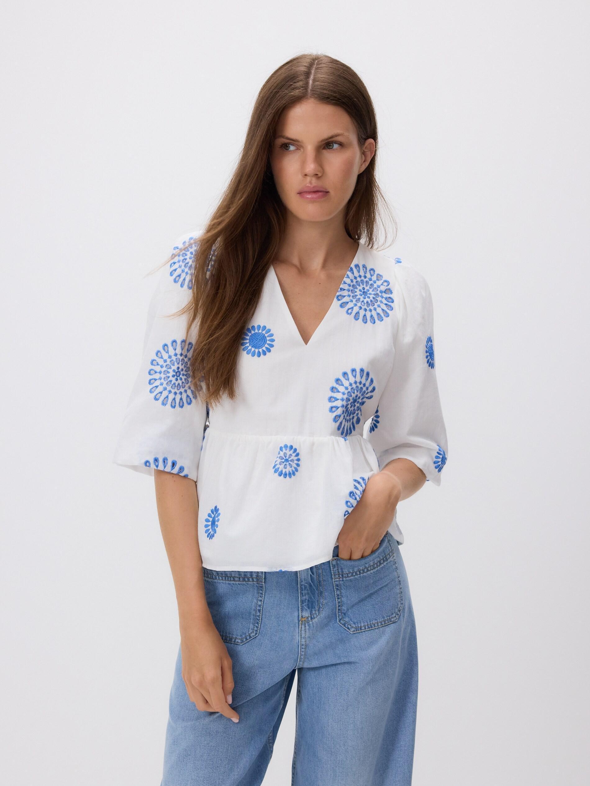 White Blouse With Peplum Hem, White, large image number 1