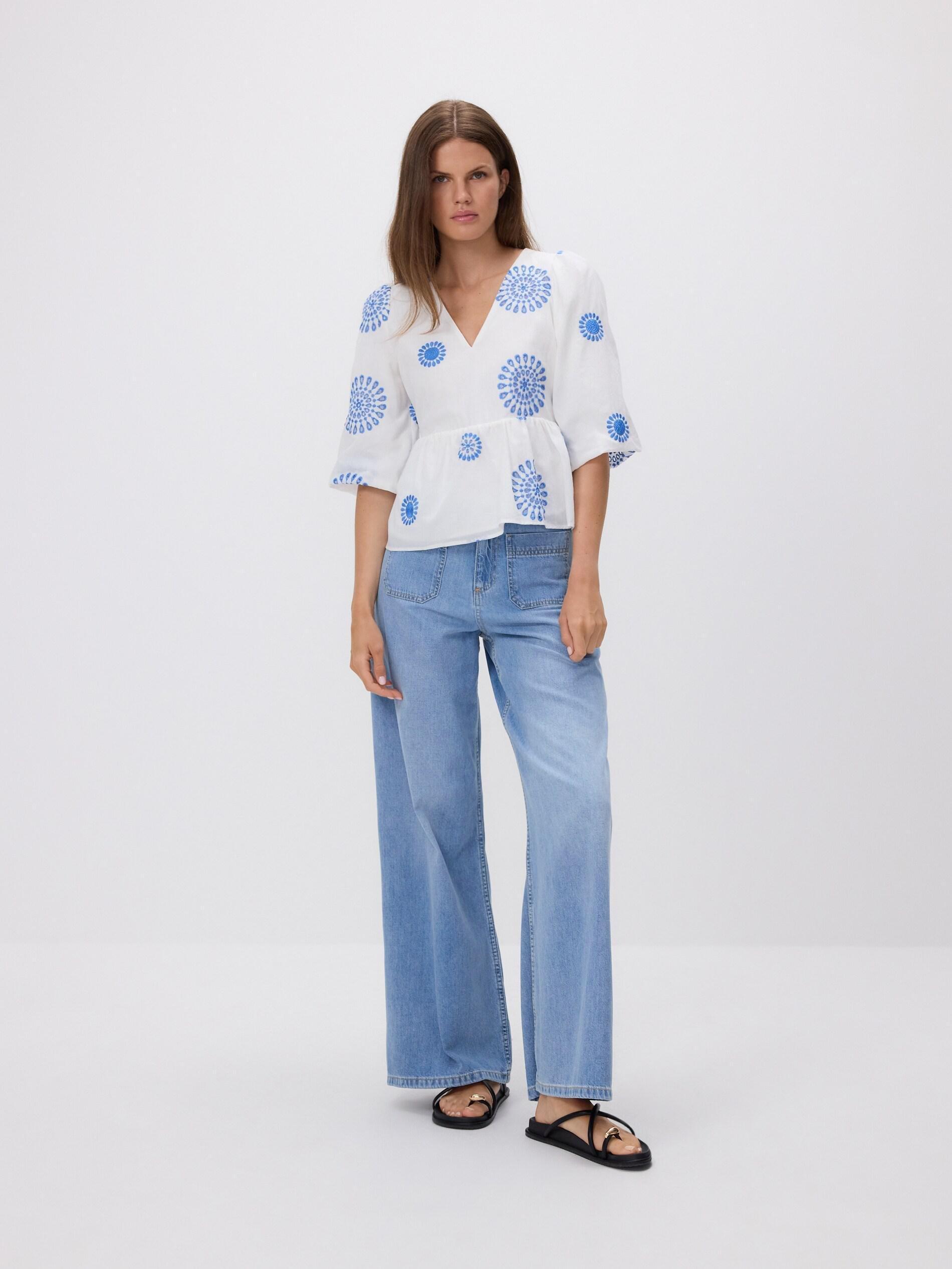 White Blouse With Peplum Hem, White, large image number 2