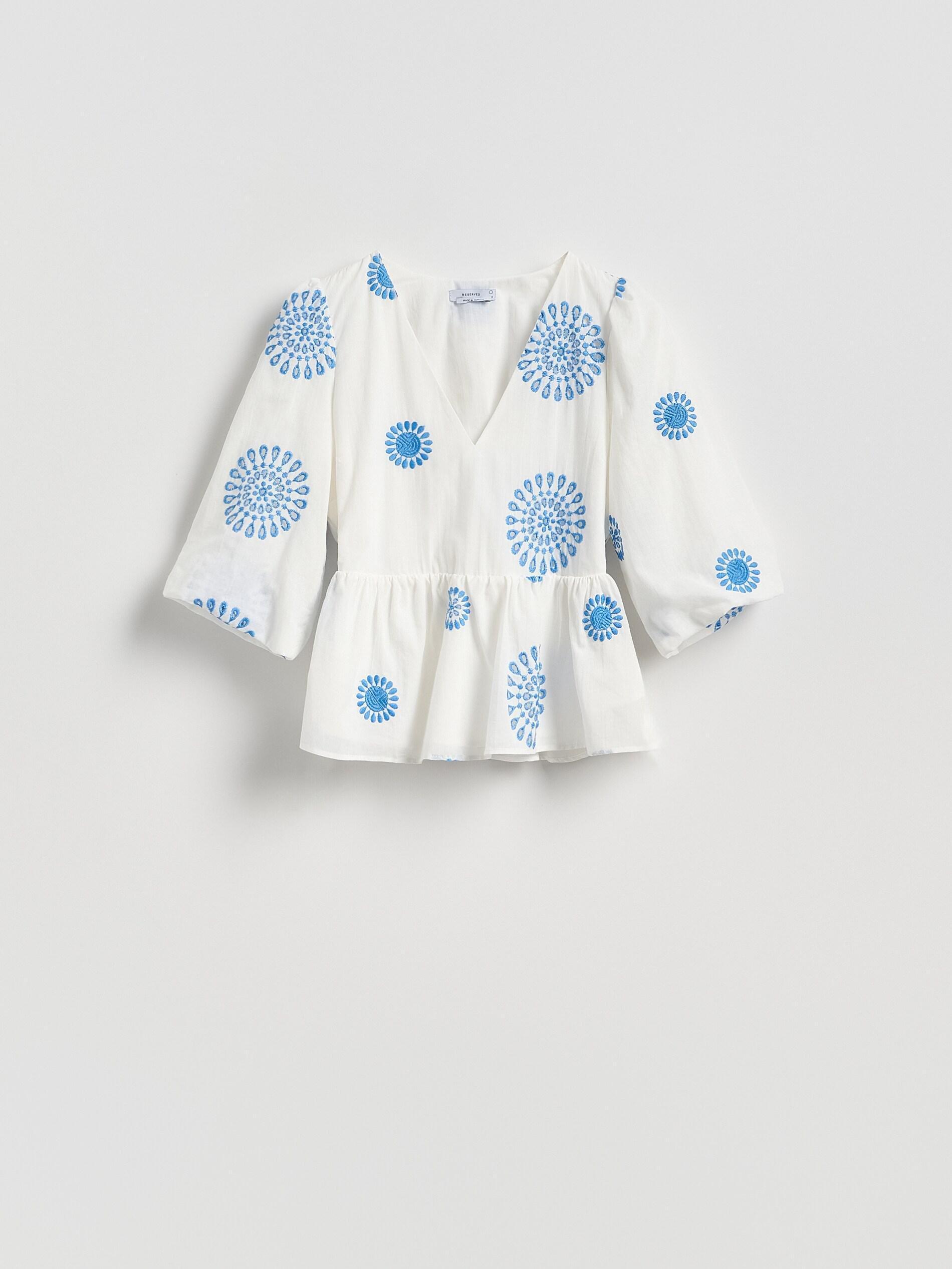 White Blouse With Peplum Hem, White, large image number 5