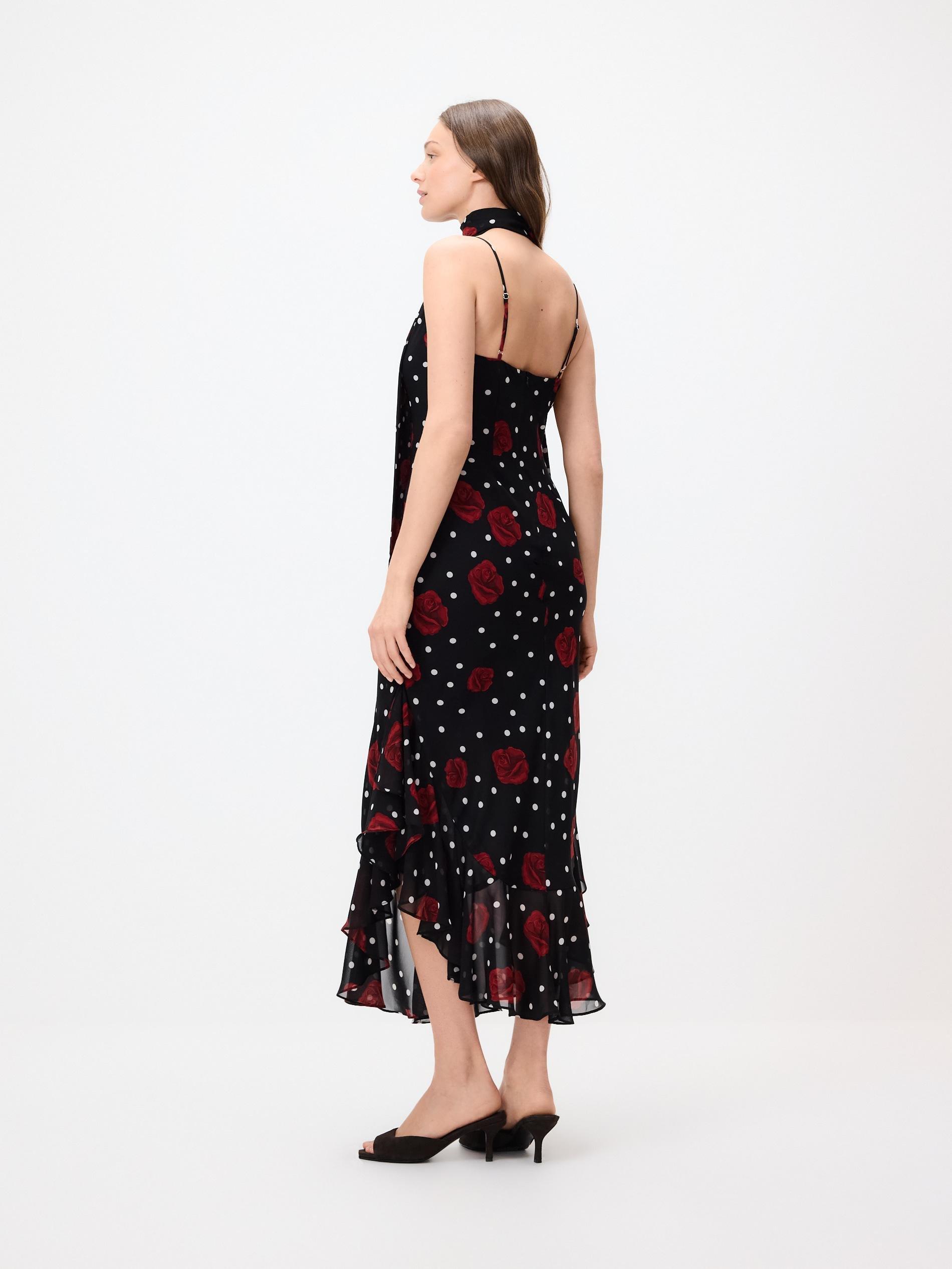 Black Patterned Dress With Shawl, Black, large image number 3