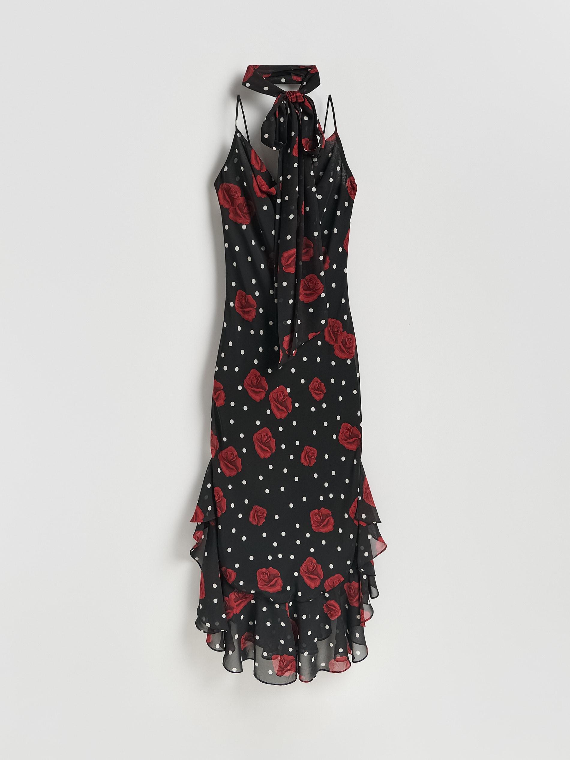 Black Patterned Dress With Shawl, Black, large image number 4