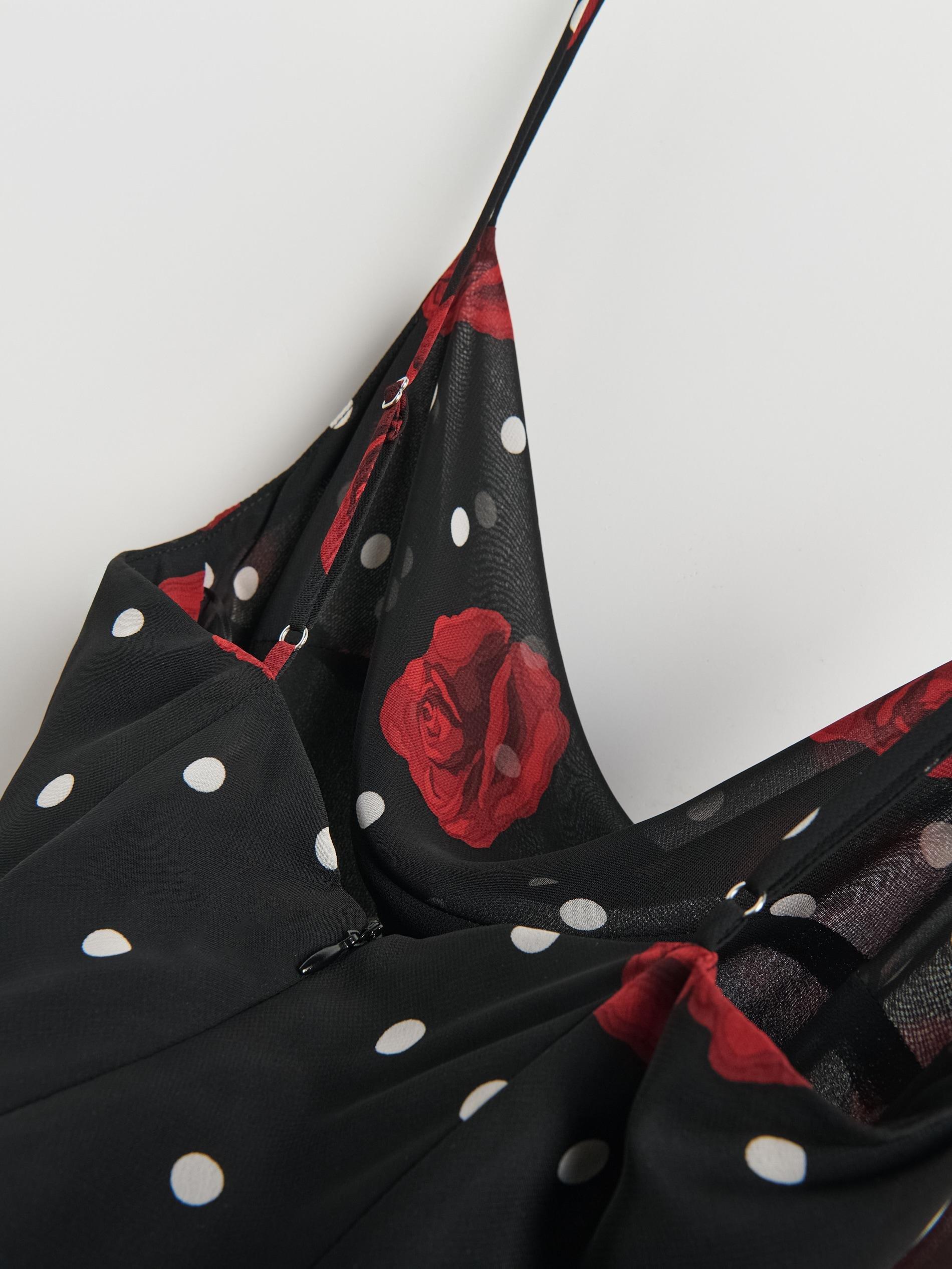 Black Patterned Dress With Shawl, Black, large image number 5