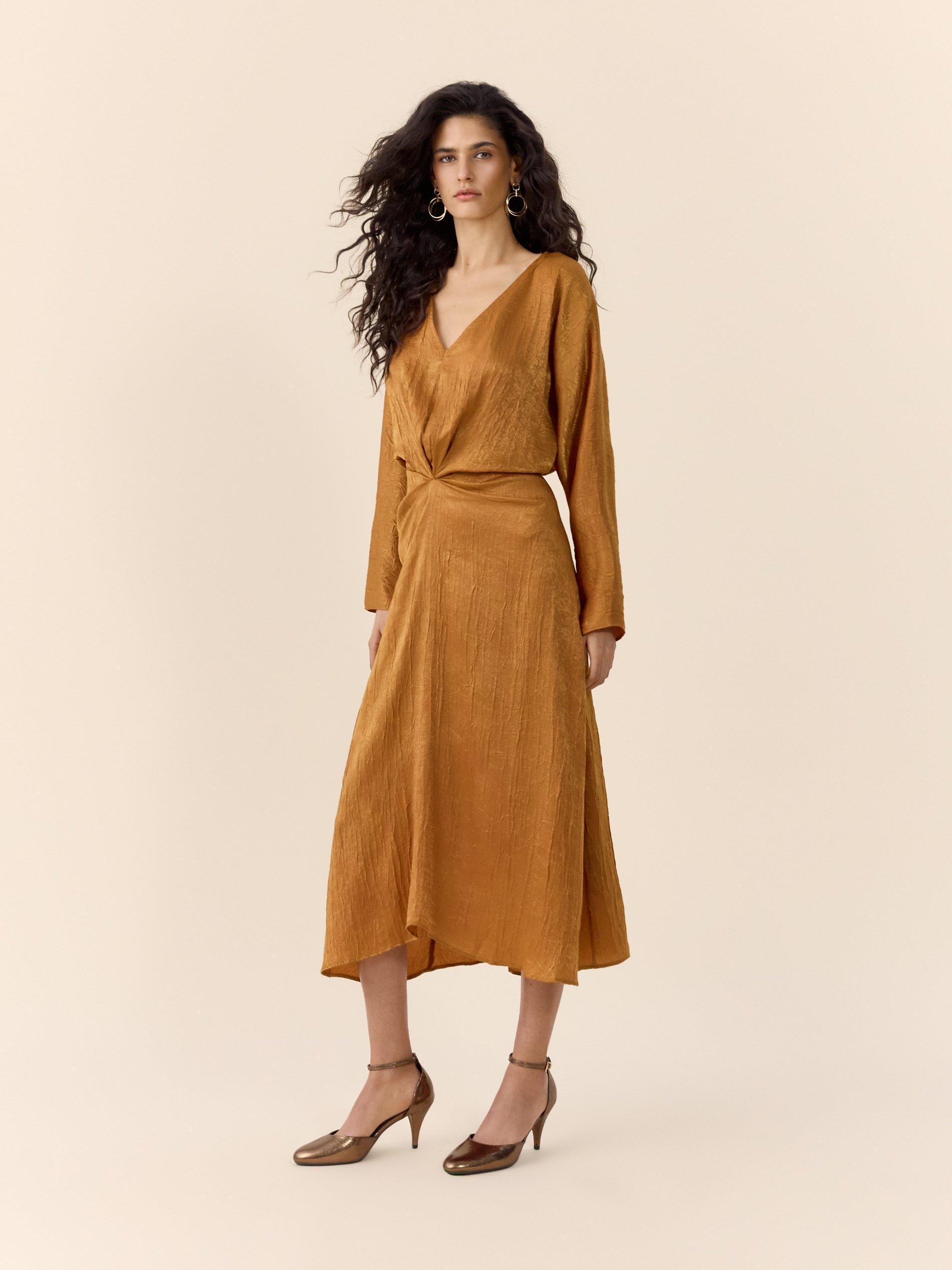 Brown Dress With Draping, Brown, large image number 0