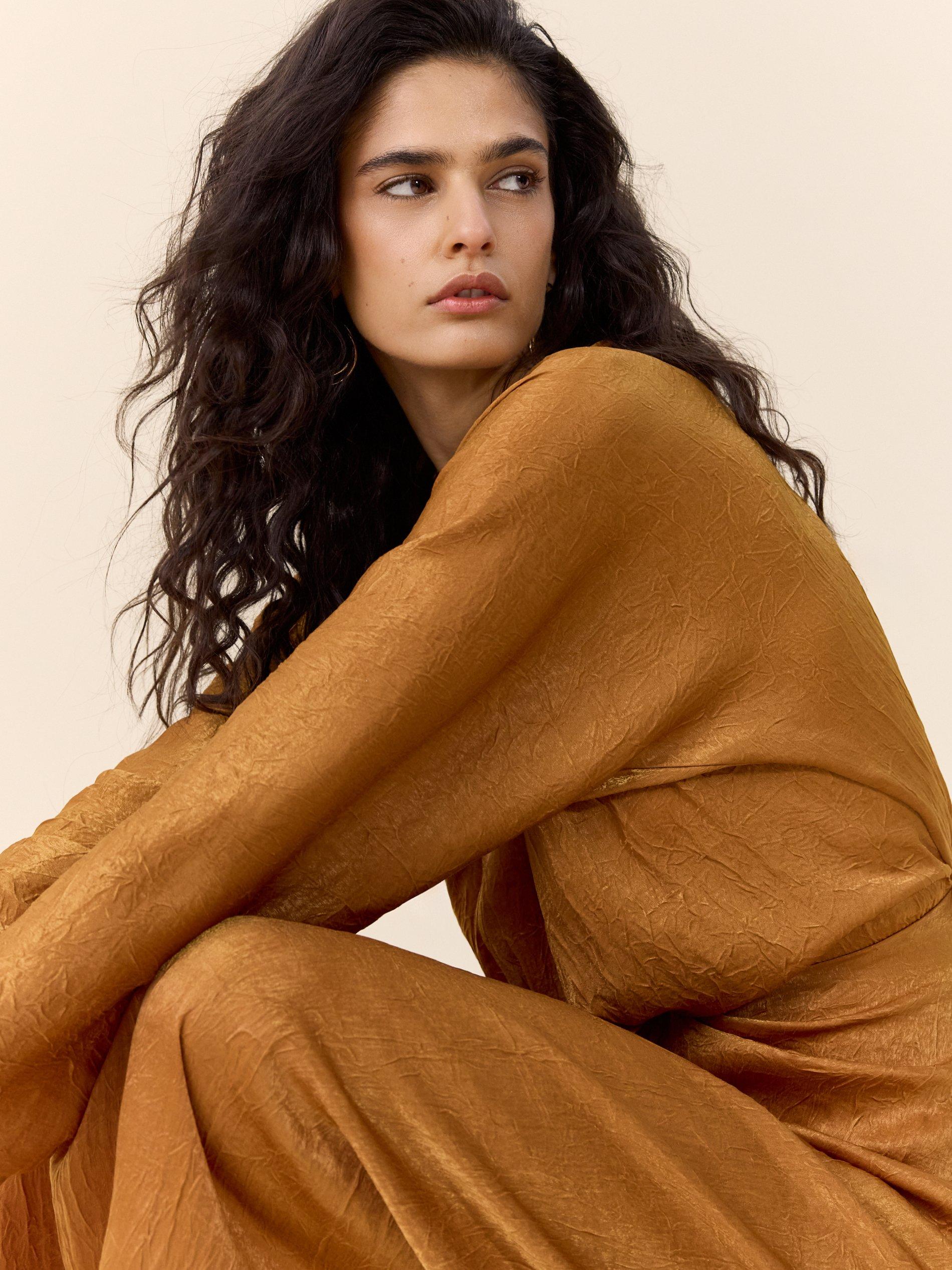 Brown Dress With Draping, Brown, large image number 3