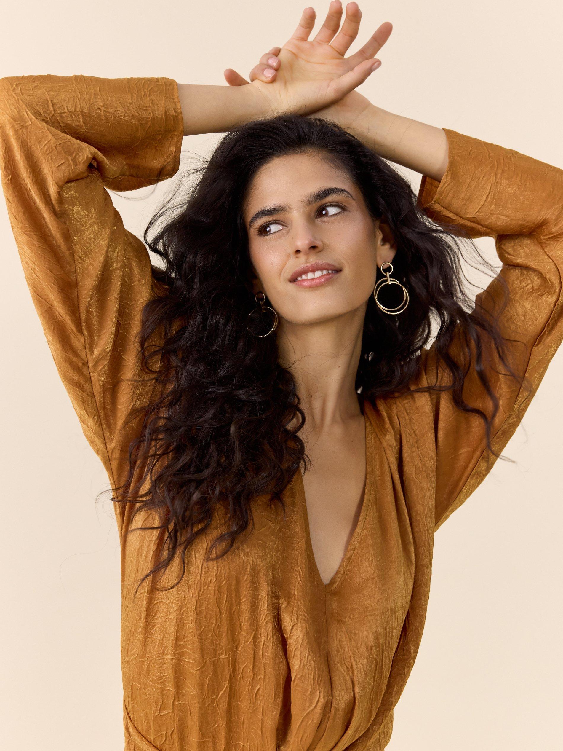 Brown Dress With Draping, Brown, large image number 4