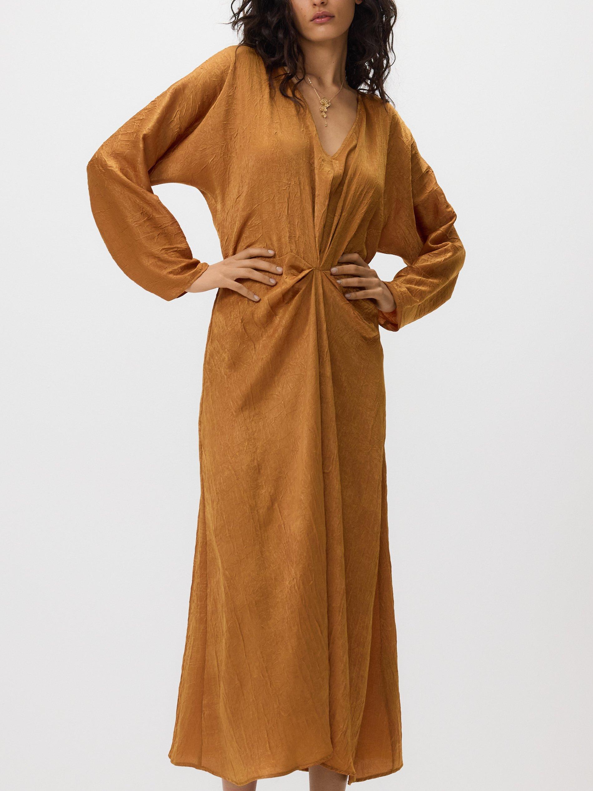 Brown Dress With Draping, Brown, large image number 5
