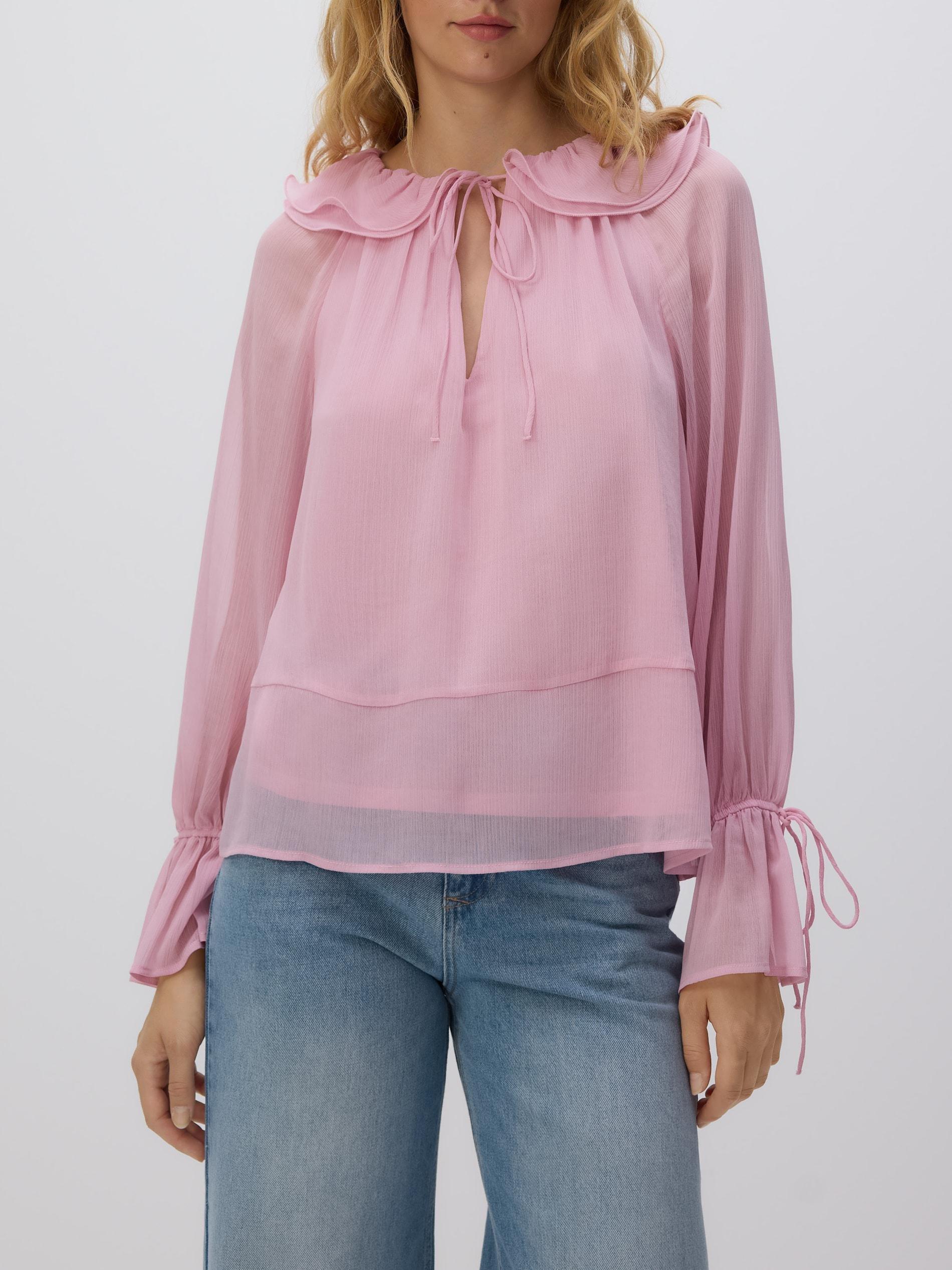 Pink Blouse With Decorative Collar, Pink, medium