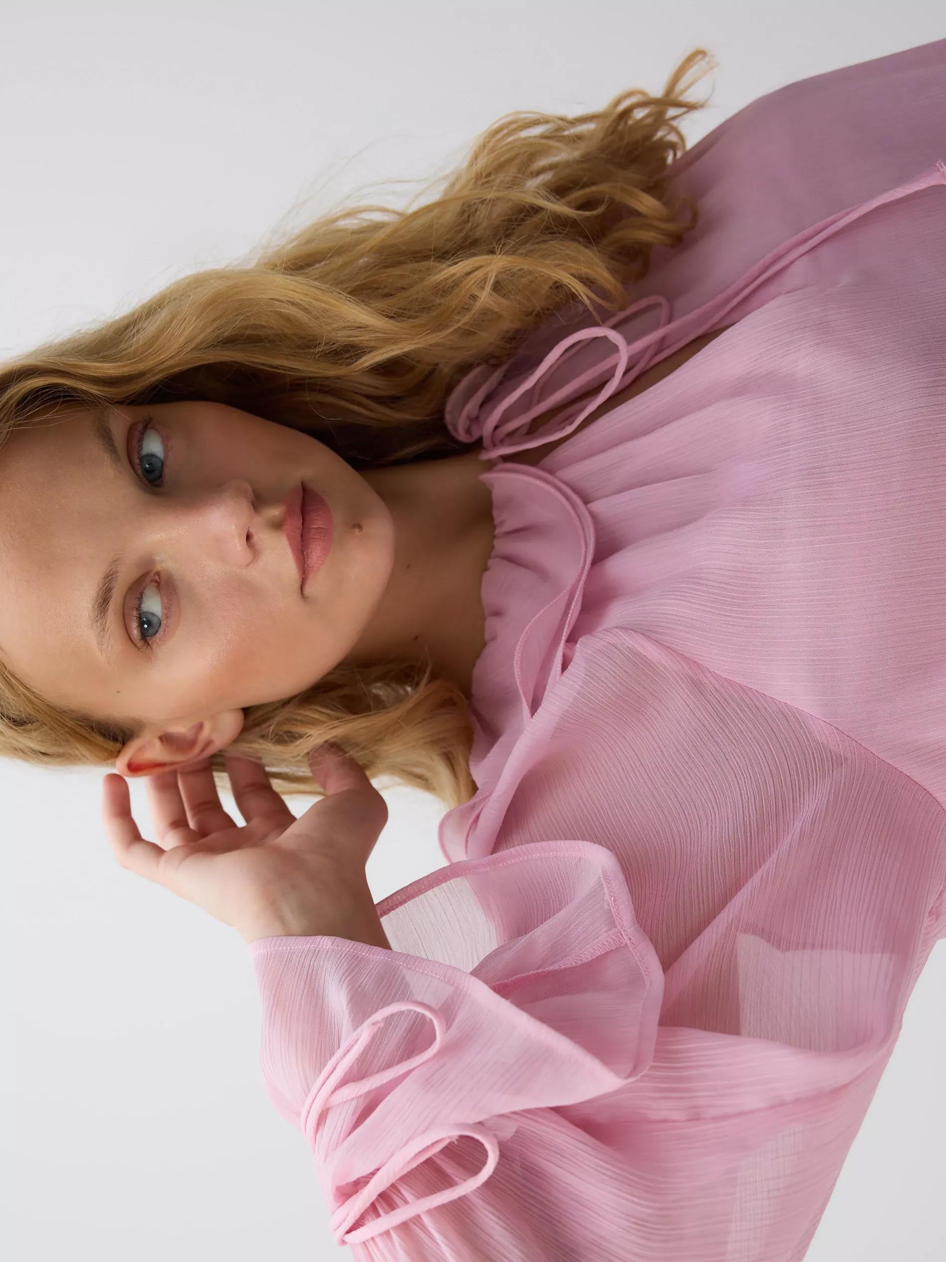 Pink Blouse With Decorative Collar, Pink, medium