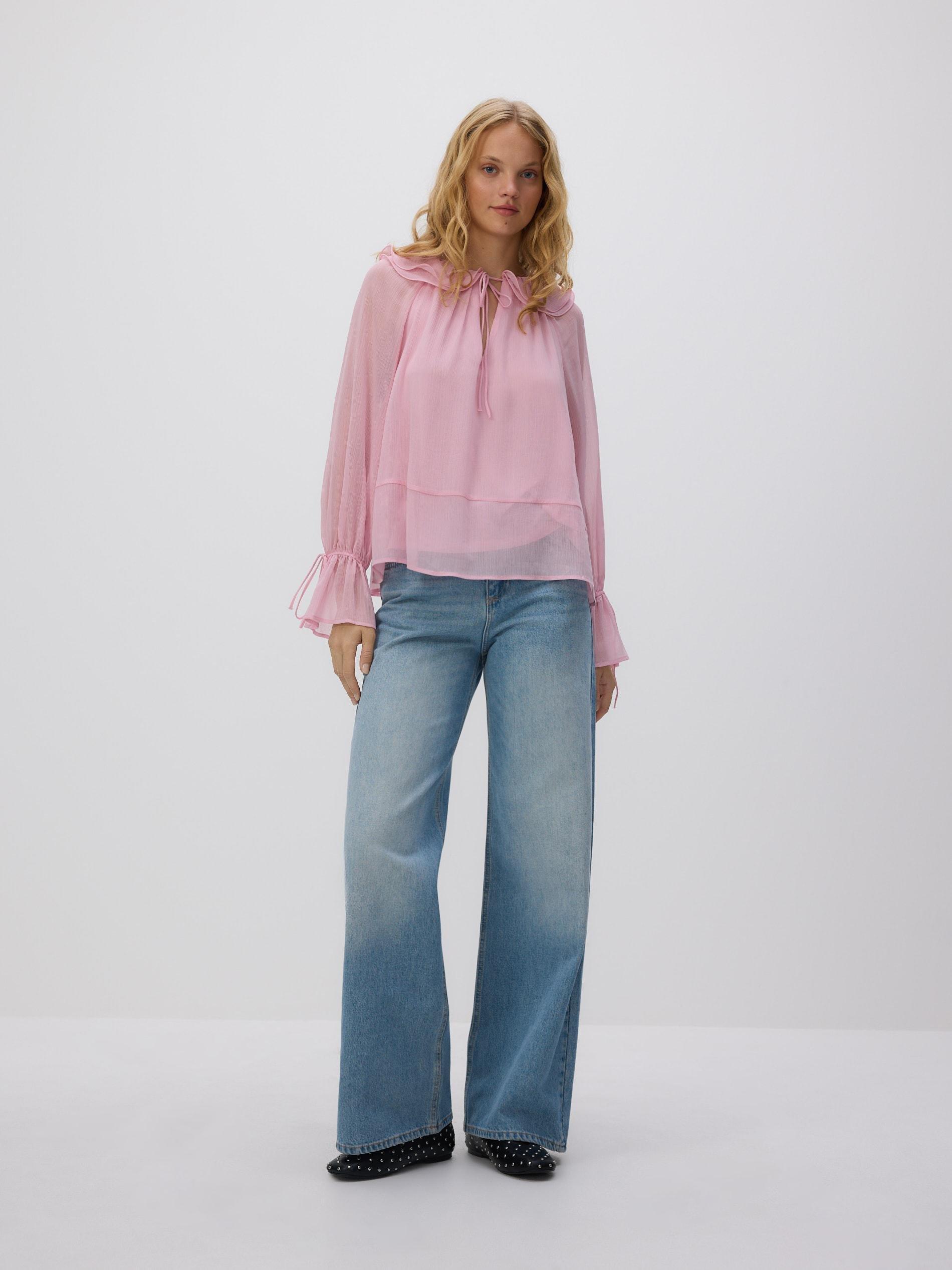 Pink Blouse With Decorative Collar, Pink, medium