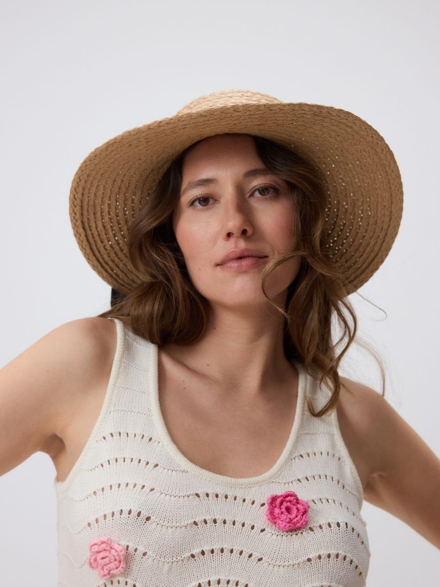 Beige Straw Hat With Bow Detail, , medium
