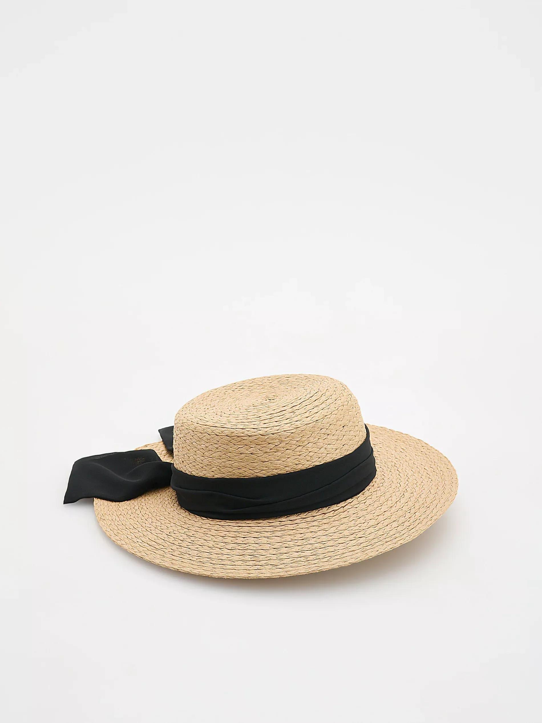 Beige Straw Hat With Bow Detail, Beige, large image number 0