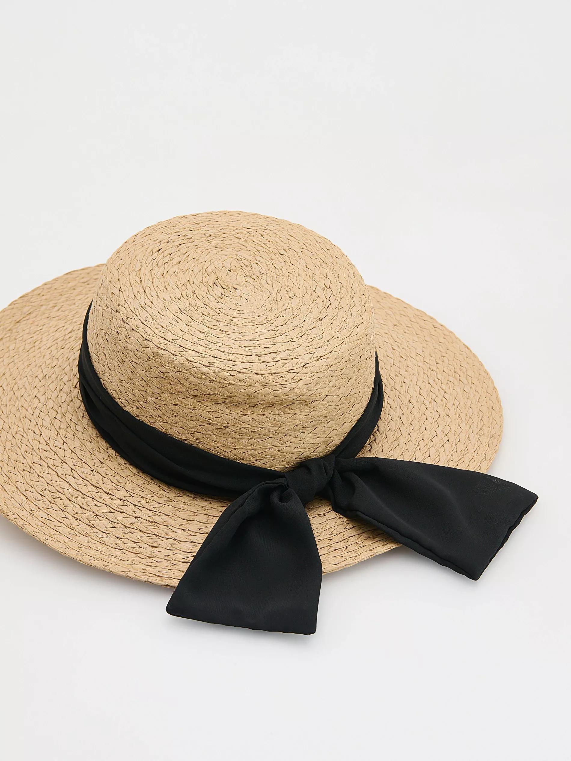 Beige Straw Hat With Bow Detail, Beige, large image number 1