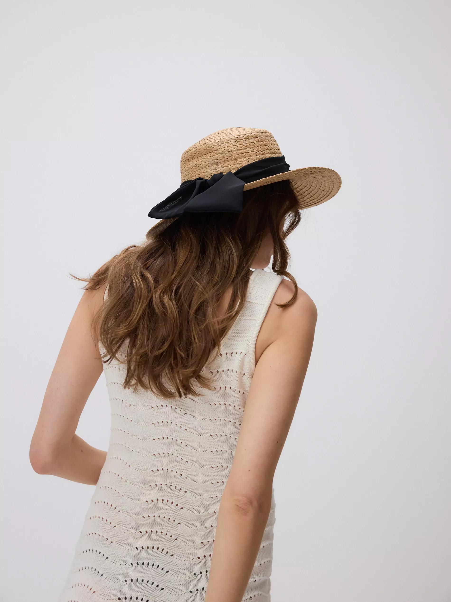 Beige Straw Hat With Bow Detail, Beige, large image number 3
