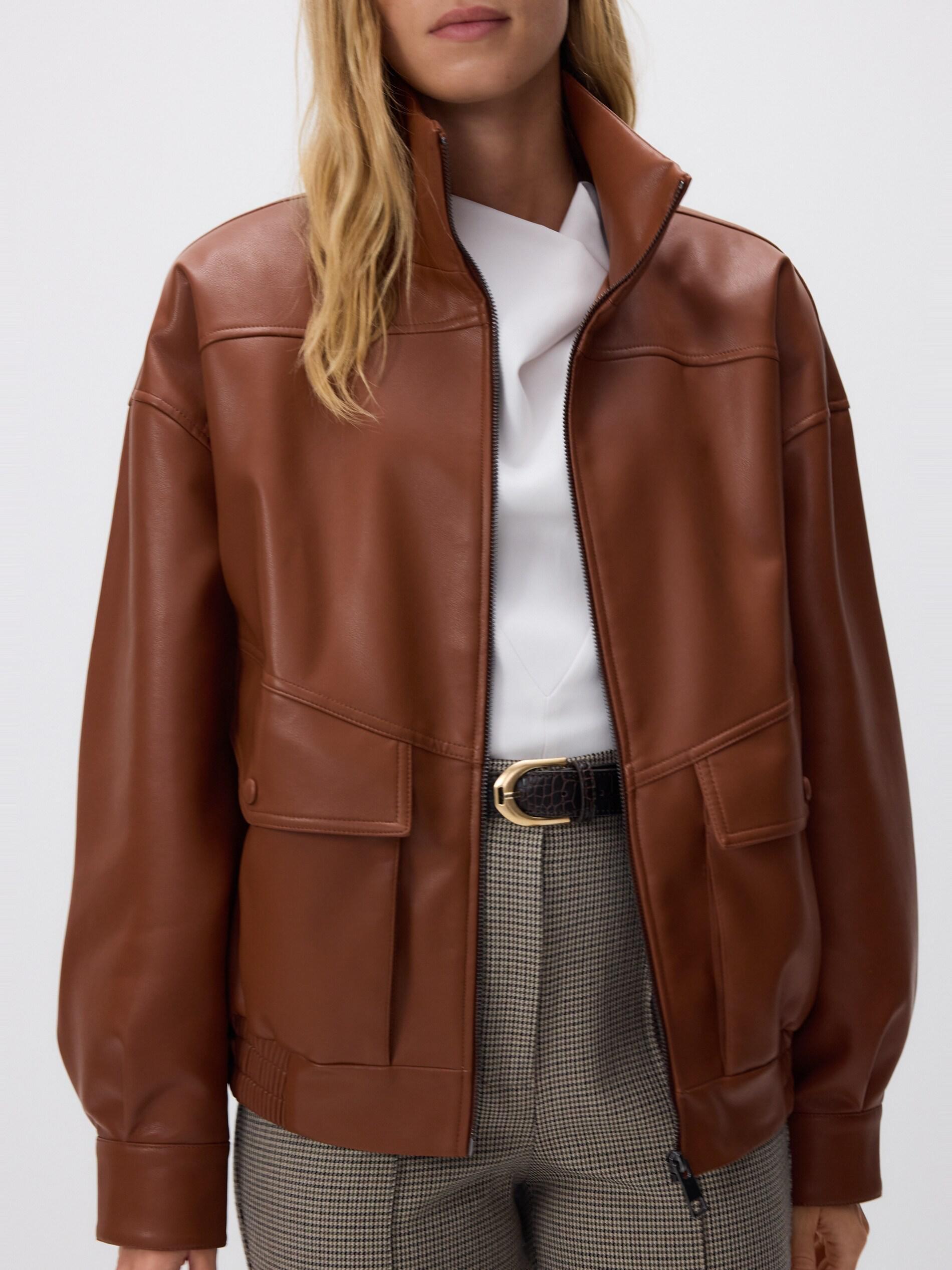 Brown Oversized Jacket With Tall Collar, Orange, large image number 1