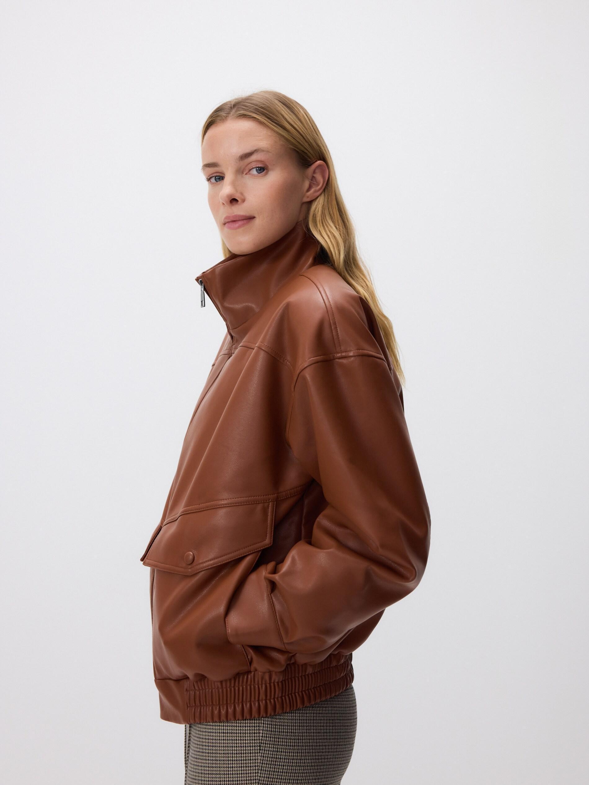 Brown Oversized Jacket With Tall Collar, Orange, large image number 2