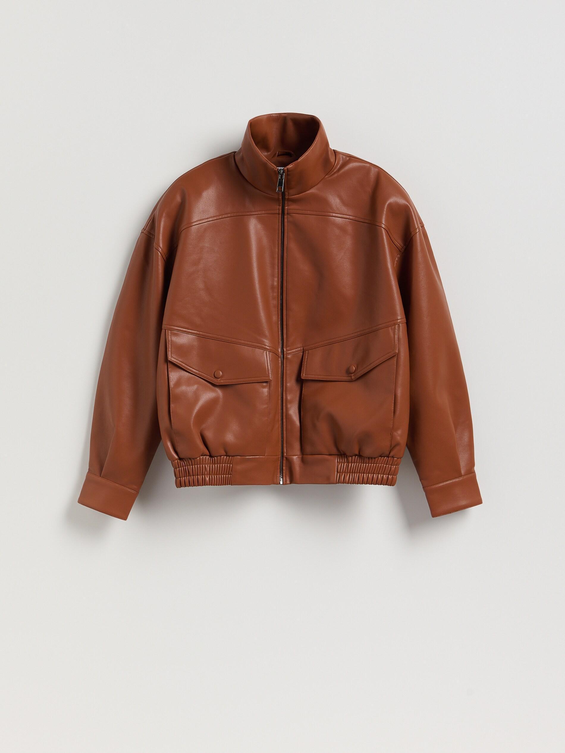 Brown Oversized Jacket With Tall Collar, Orange, large image number 4