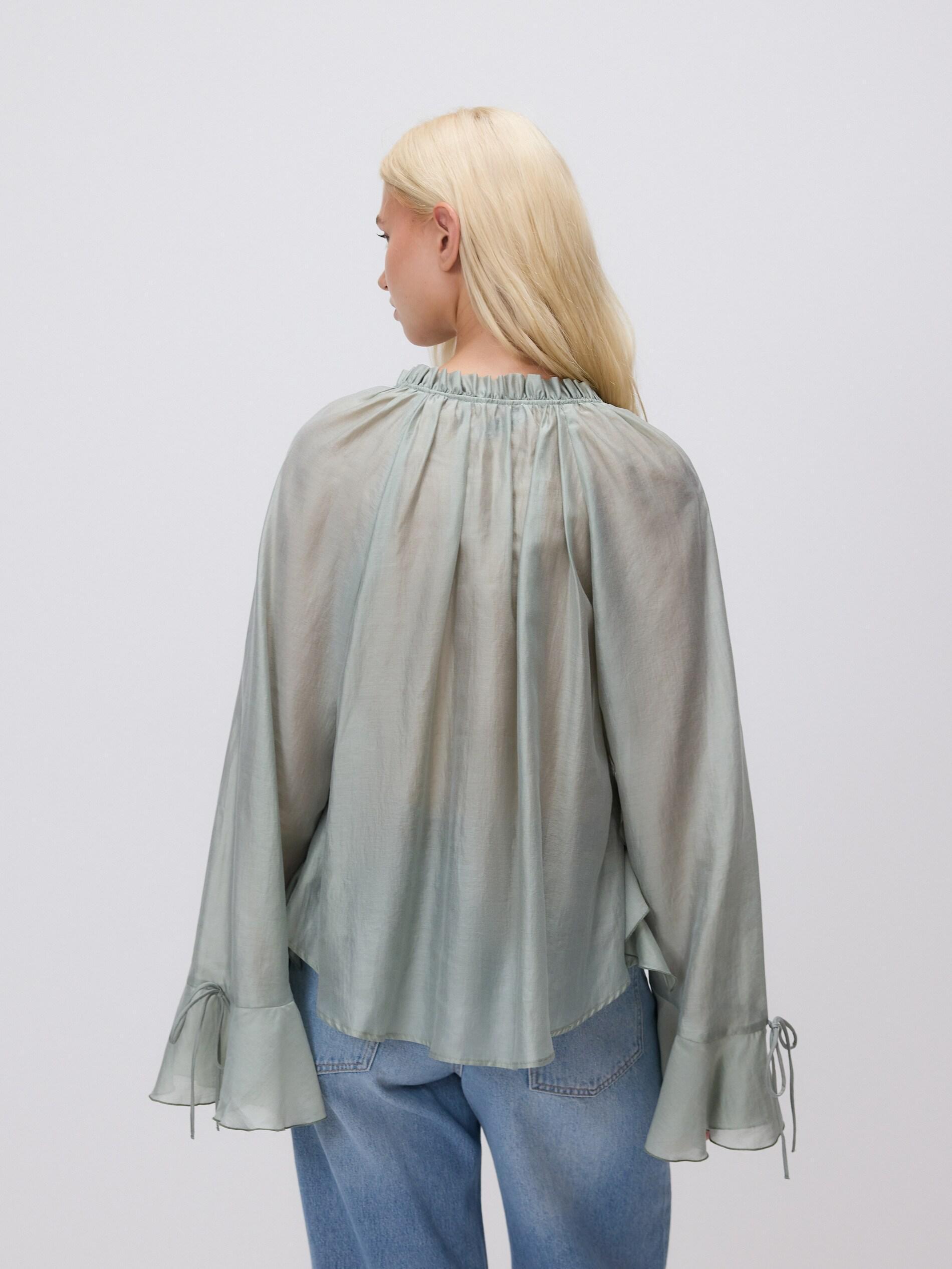 Blue Ruffle Blouse, Turquoise, large image number 3