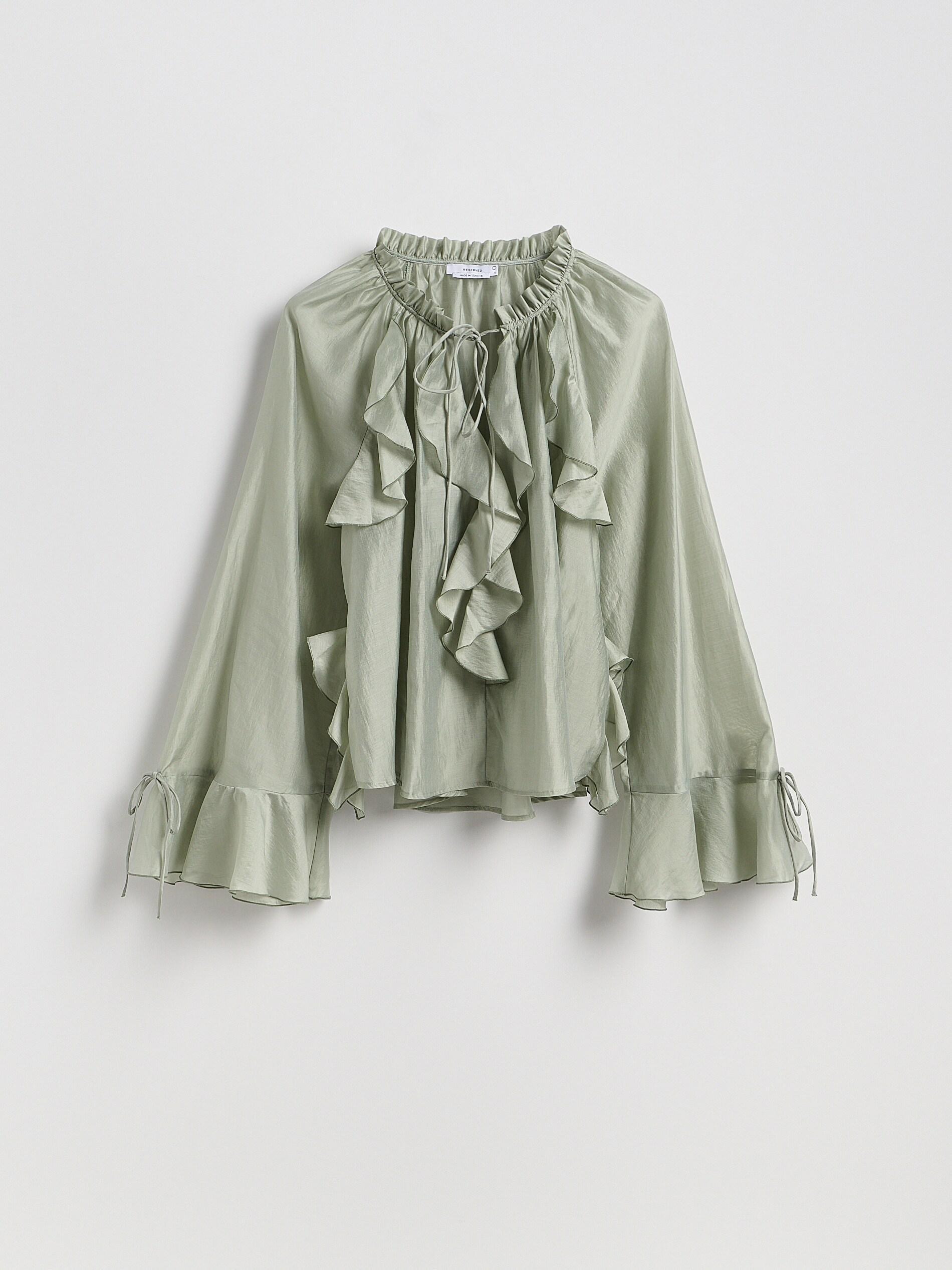 Blue Ruffle Blouse, Turquoise, large image number 4