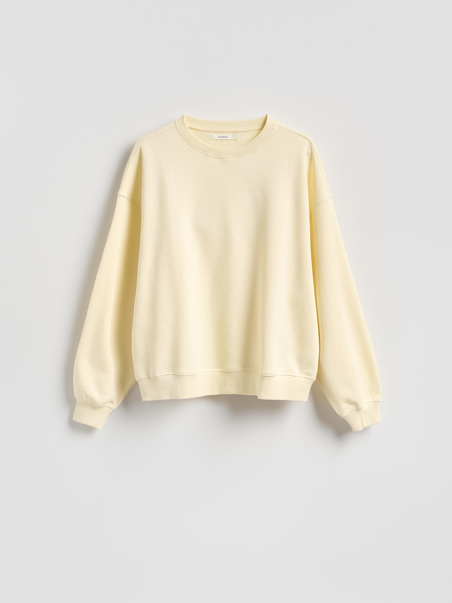 Beige Plain Cotton Rich Sweatshirt, Ivory, large image number 1