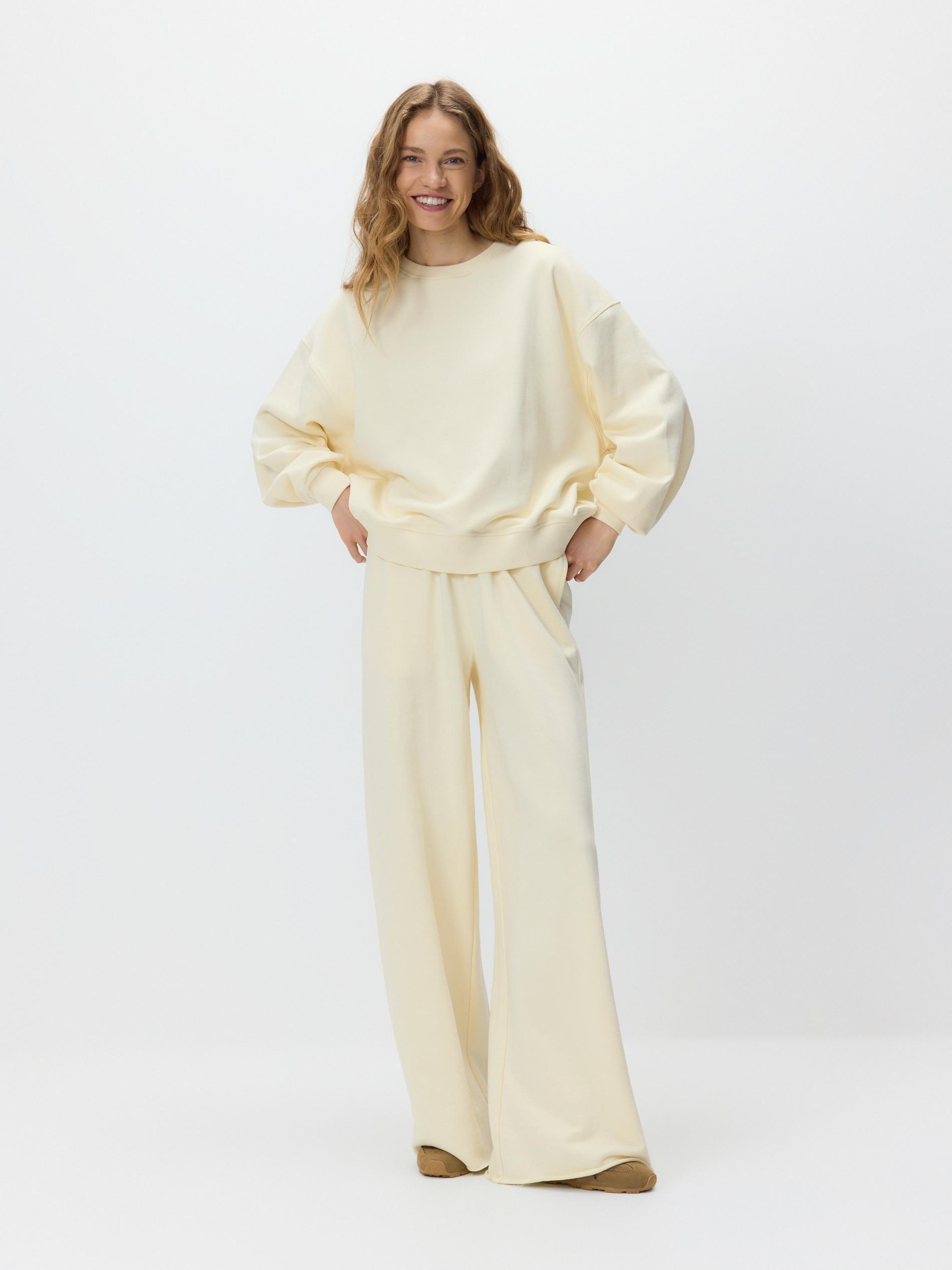 Beige Plain Cotton Rich Sweatshirt, Ivory, large image number 2
