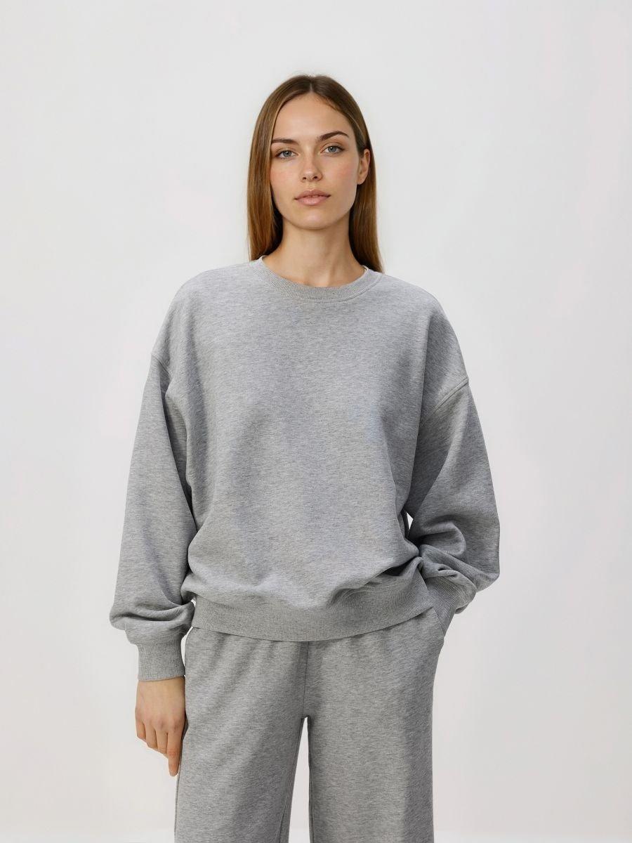 سويت شيرت سادة غني بالقطن رمادي, Light grey, medium