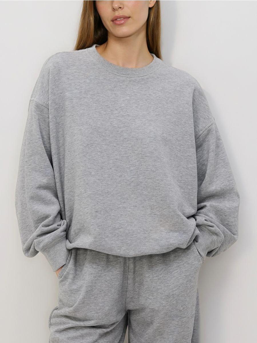 سويت شيرت سادة غني بالقطن رمادي, Light grey, medium