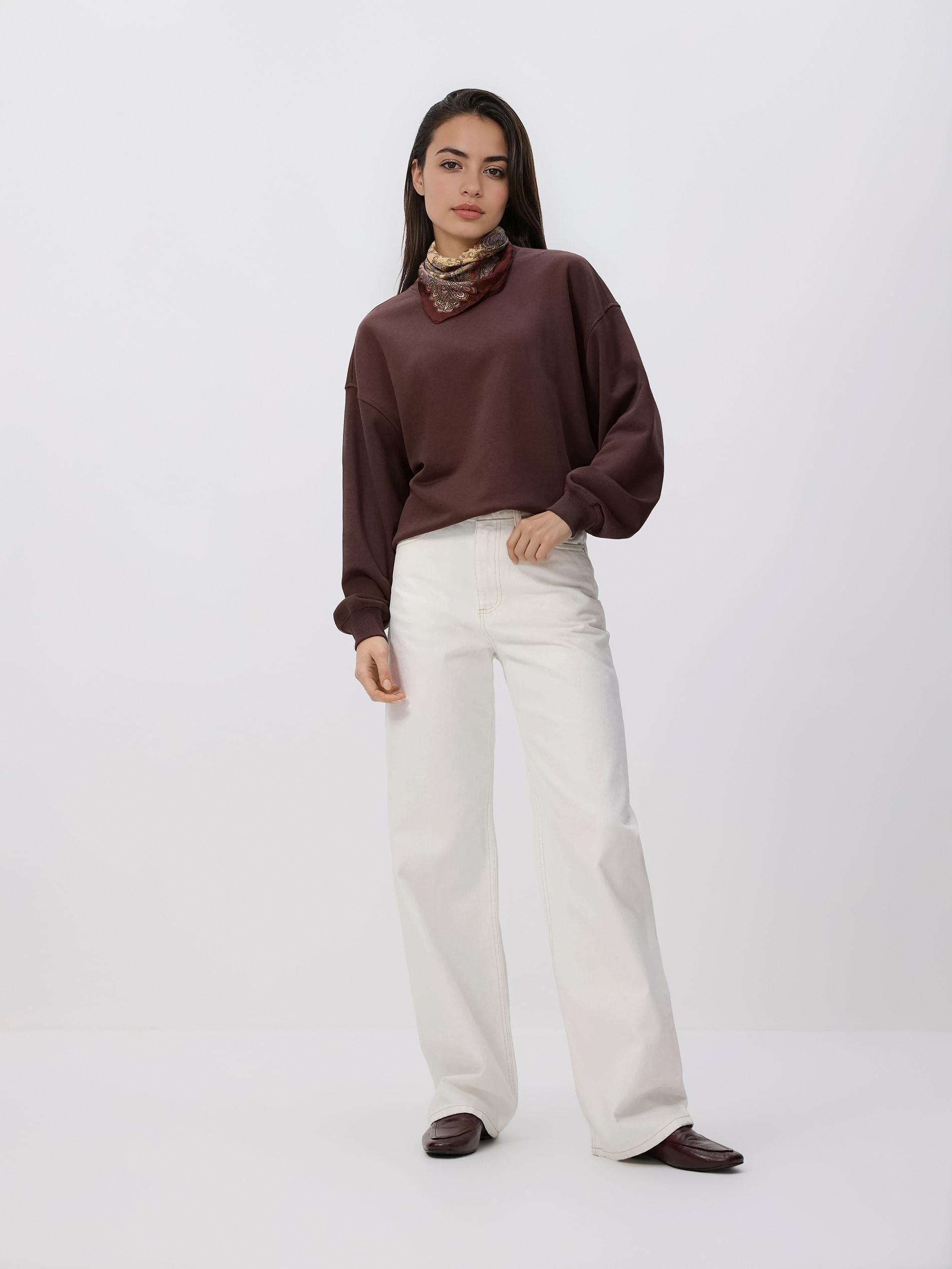 Brown Plain Cotton Rich Sweatshirt, Brown, medium