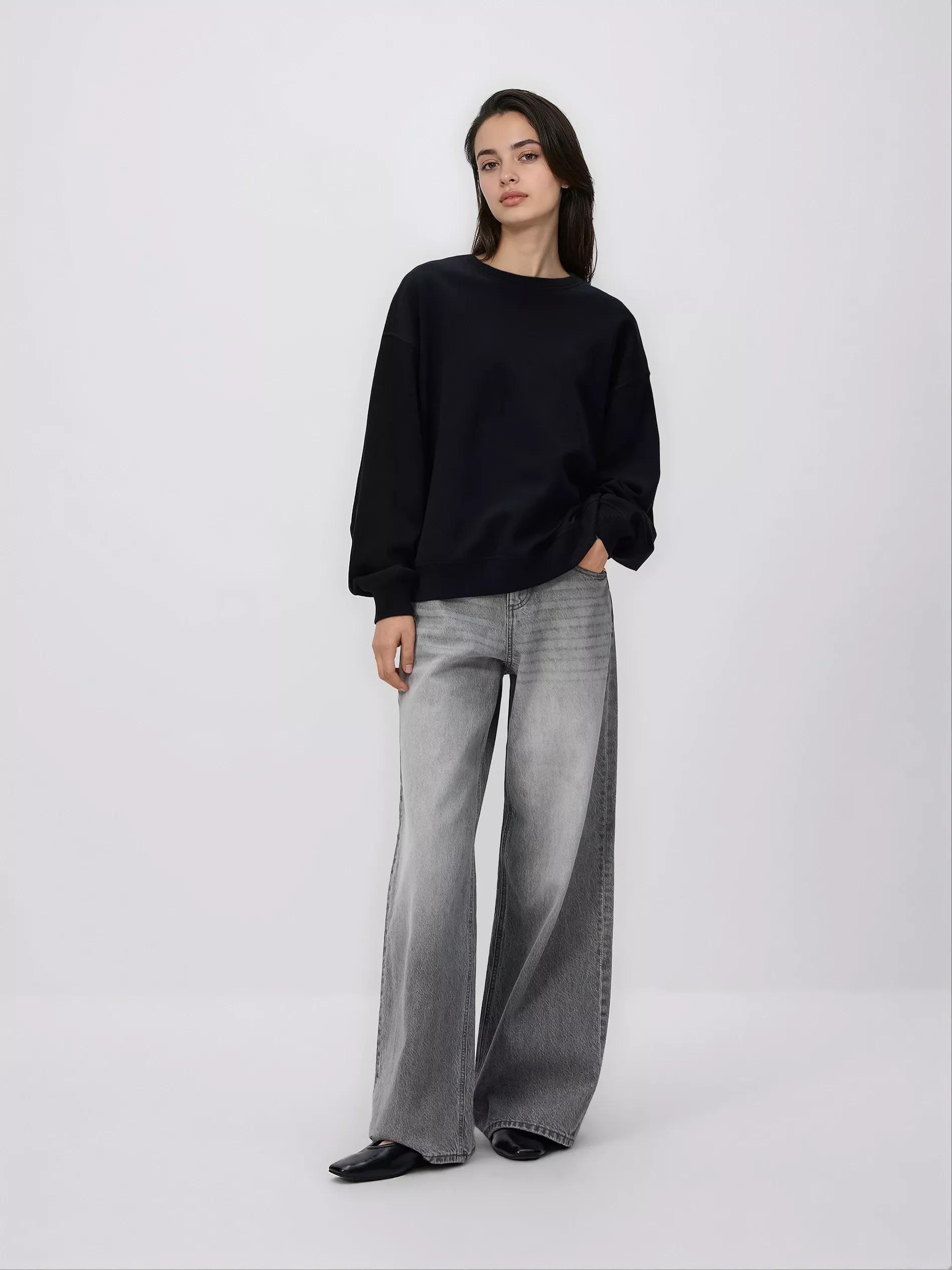 Black Plain Cotton Rich Sweatshirt, Black, medium