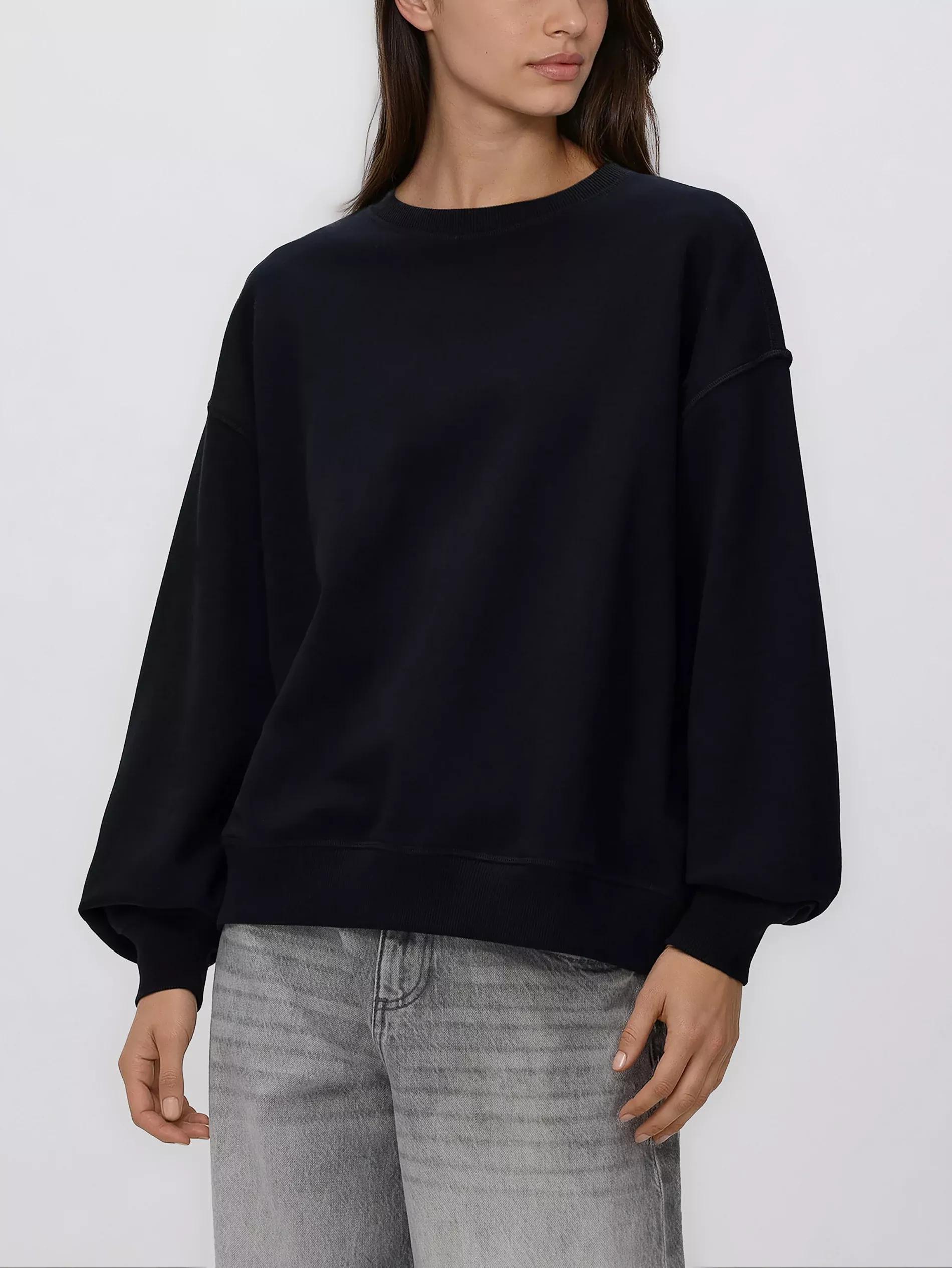 Black Plain Cotton Rich Sweatshirt, Black, large image number 1