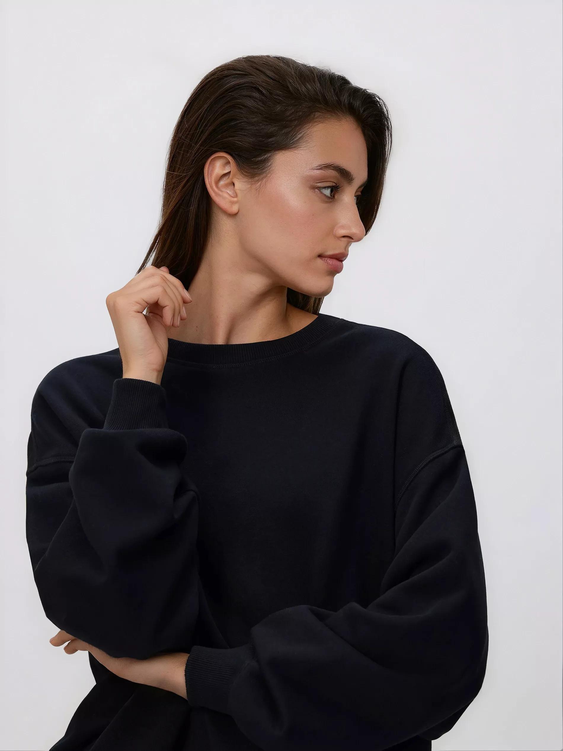 Black Plain Cotton Rich Sweatshirt, Black, large image number 2