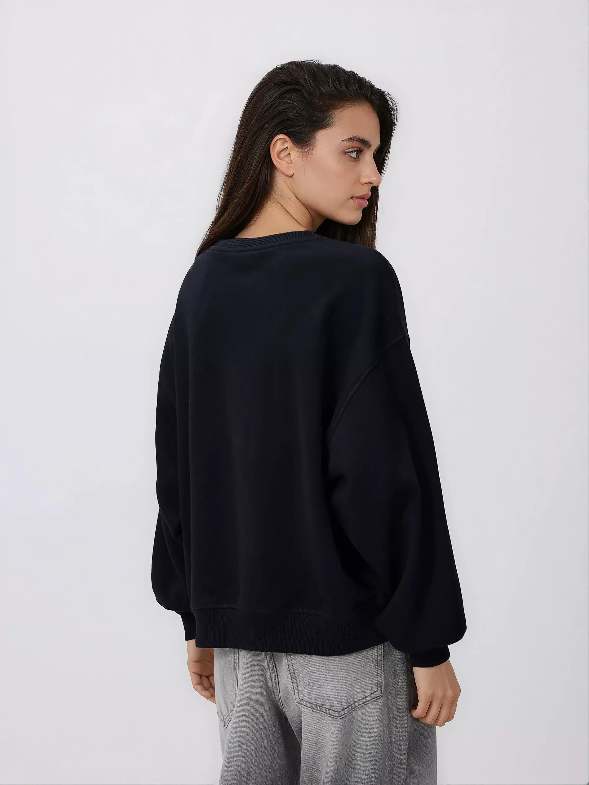 Black Plain Cotton Rich Sweatshirt, Black, large image number 3