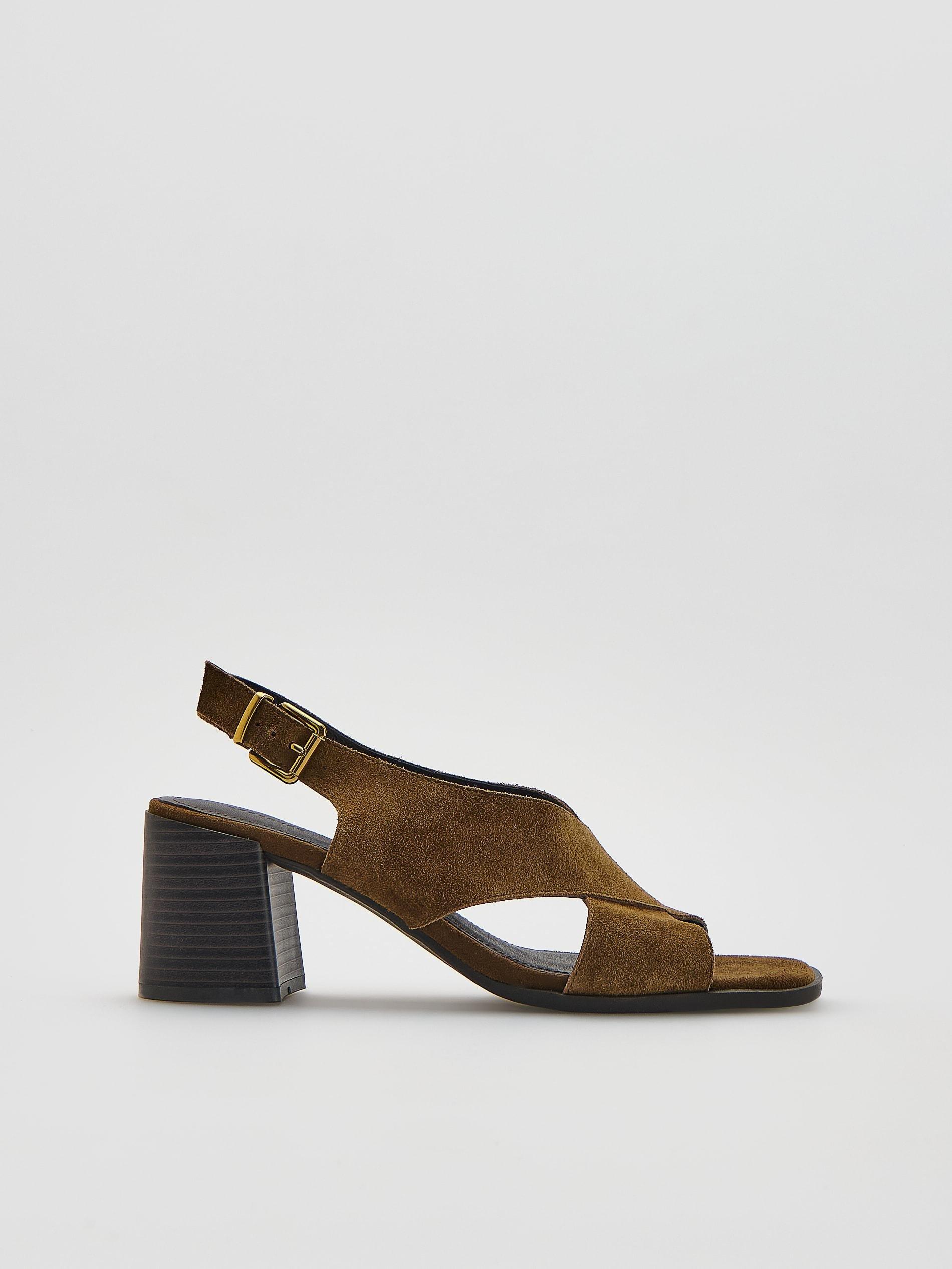 Beige Suede Heeled Sandals, Beige, large image number 2
