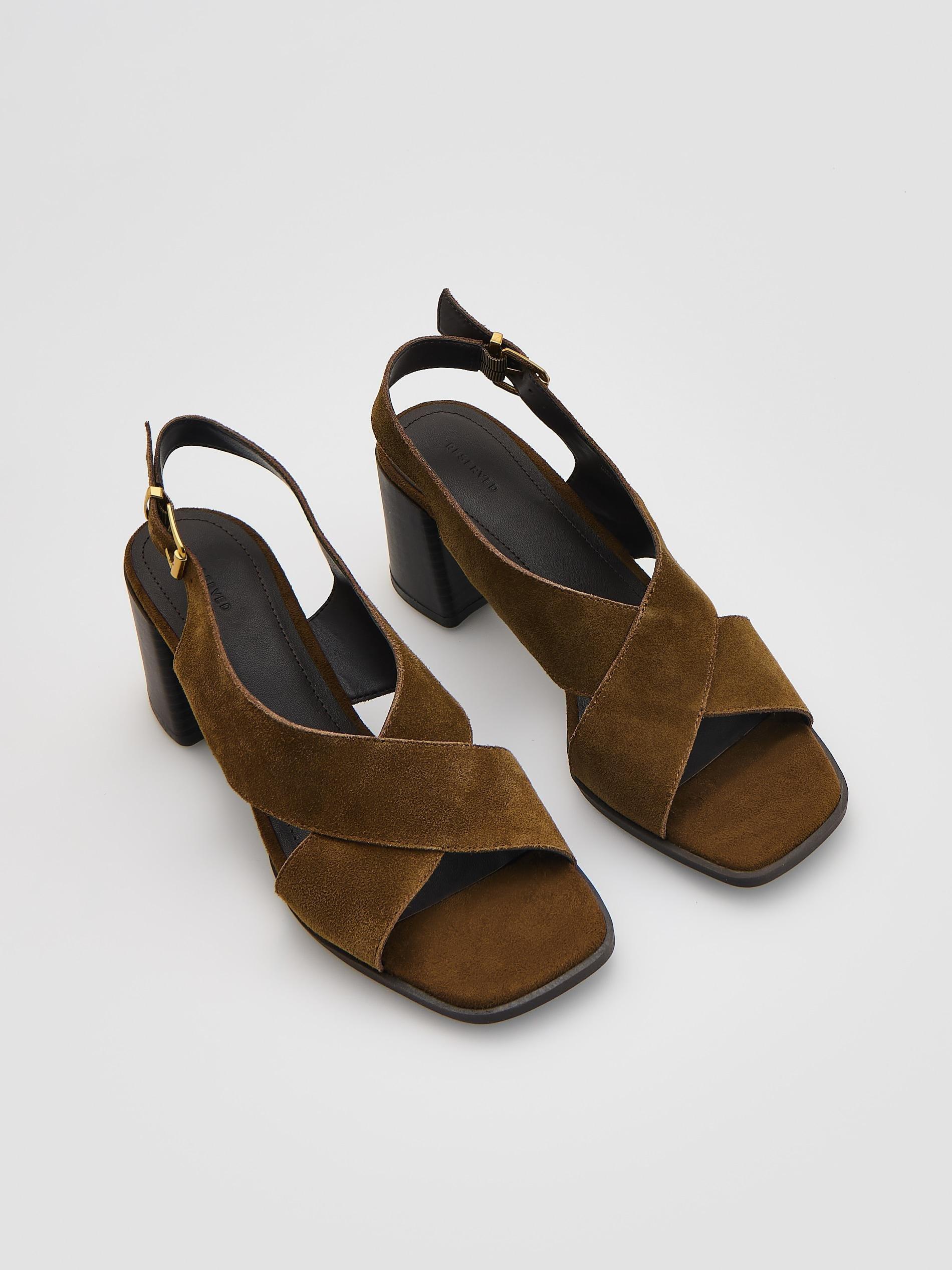 Beige Suede Heeled Sandals, Beige, large image number 3