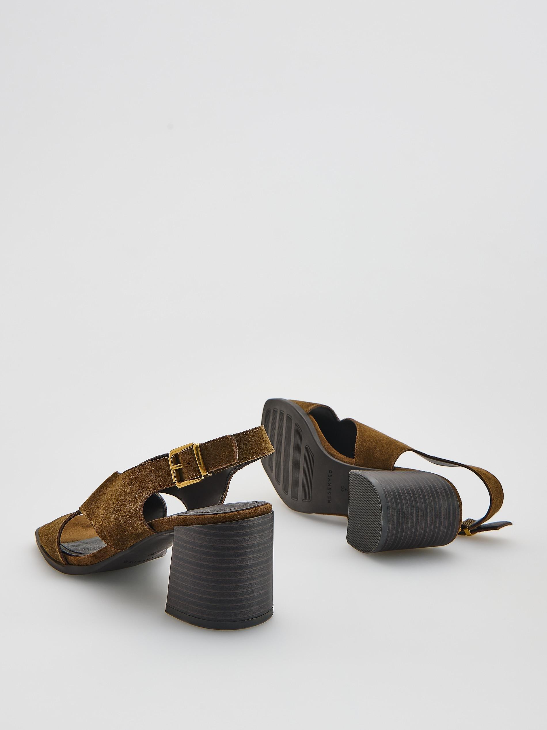 Beige Suede Heeled Sandals, Beige, large image number 4