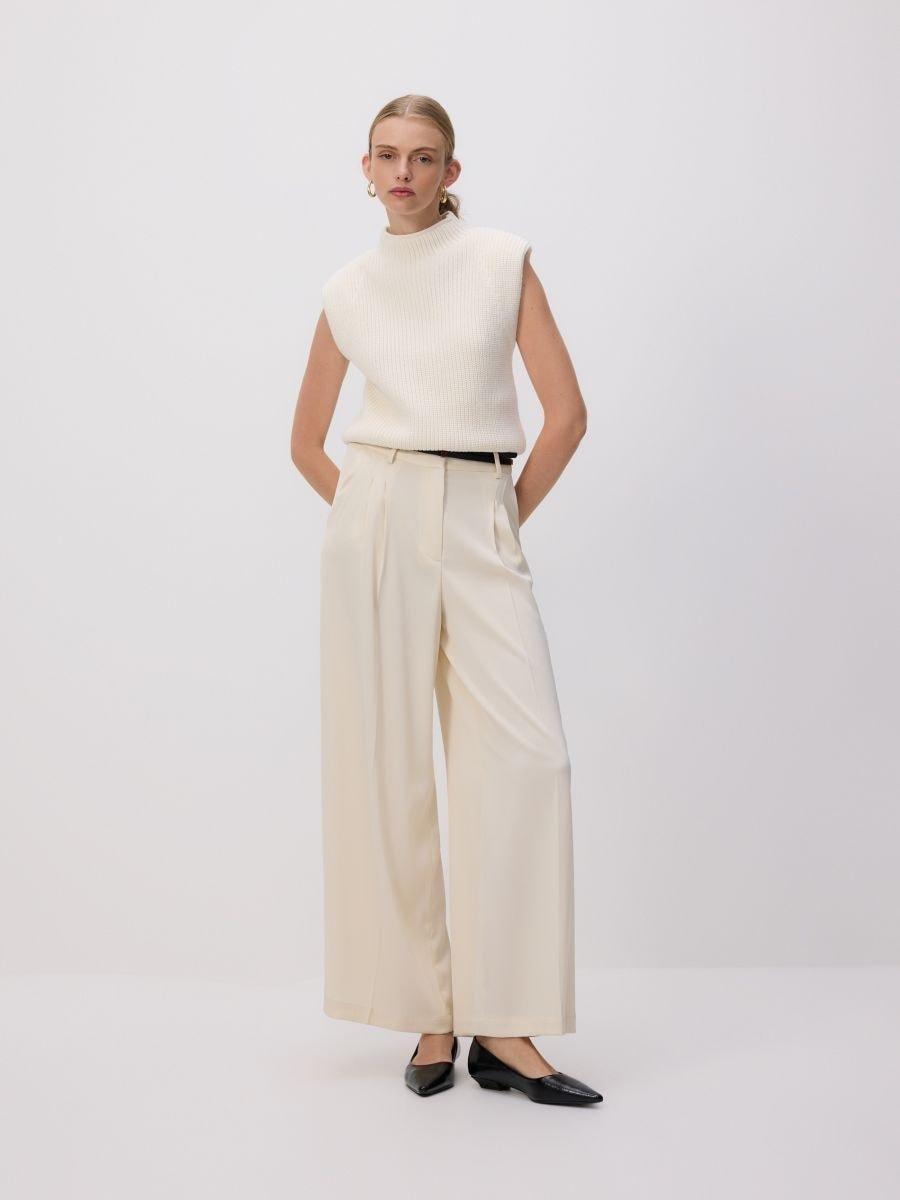 Cream Wide Leg Trousers, Ivory, medium