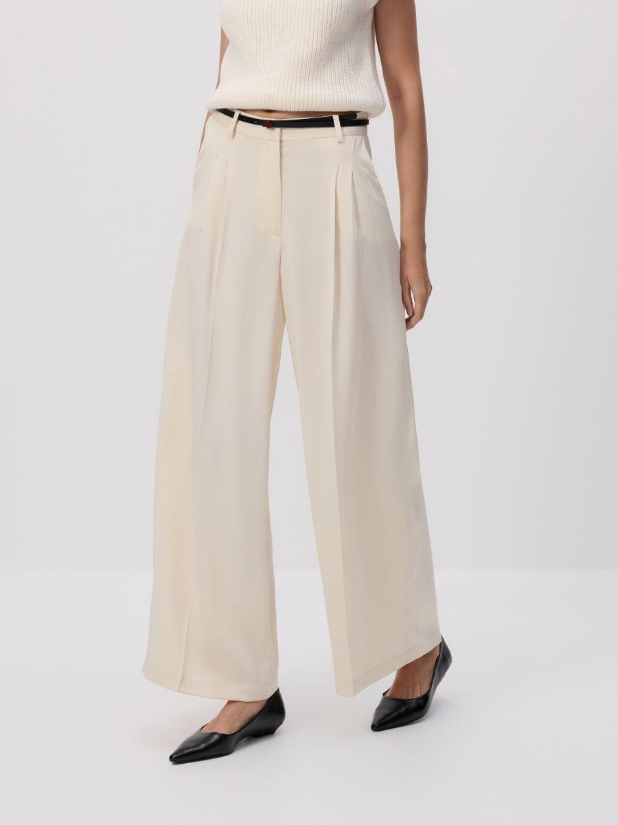 Cream Wide Leg Trousers, Ivory, medium