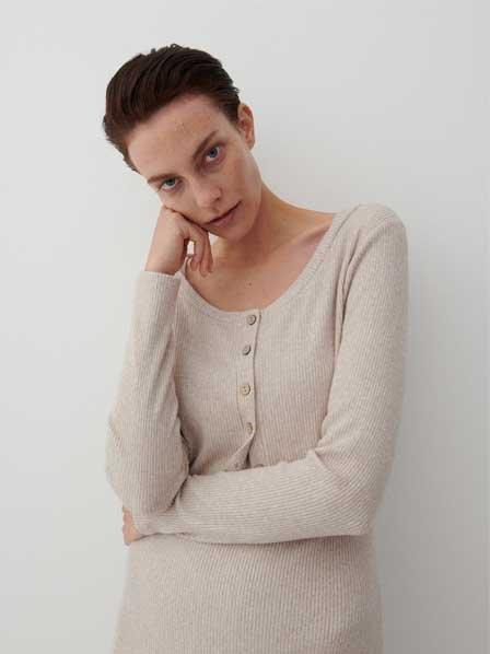 Beige Ribbed Blouse, Women, , large image number 0