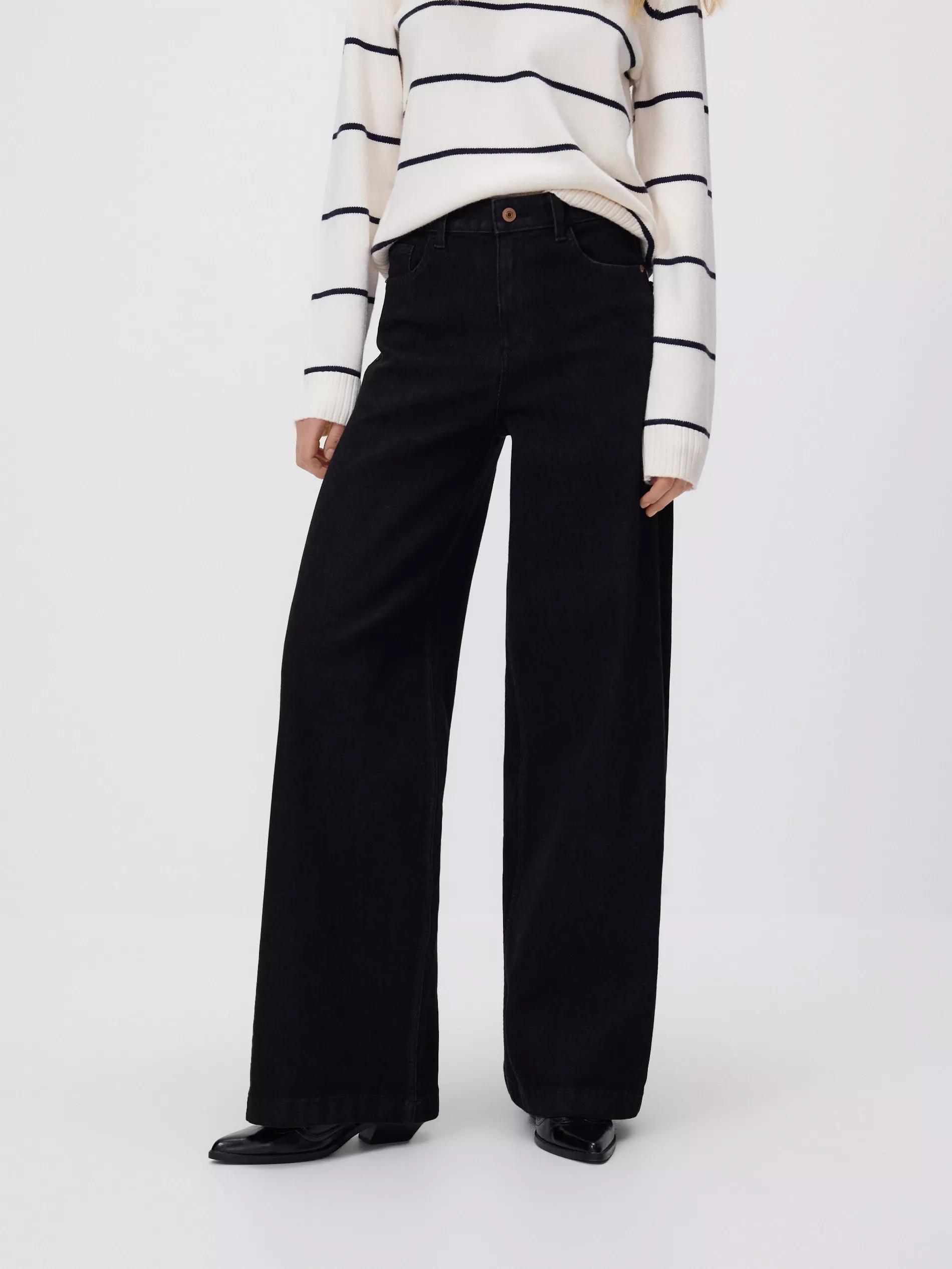 Black High Waist Jeans Trousers, Black, large image number 1