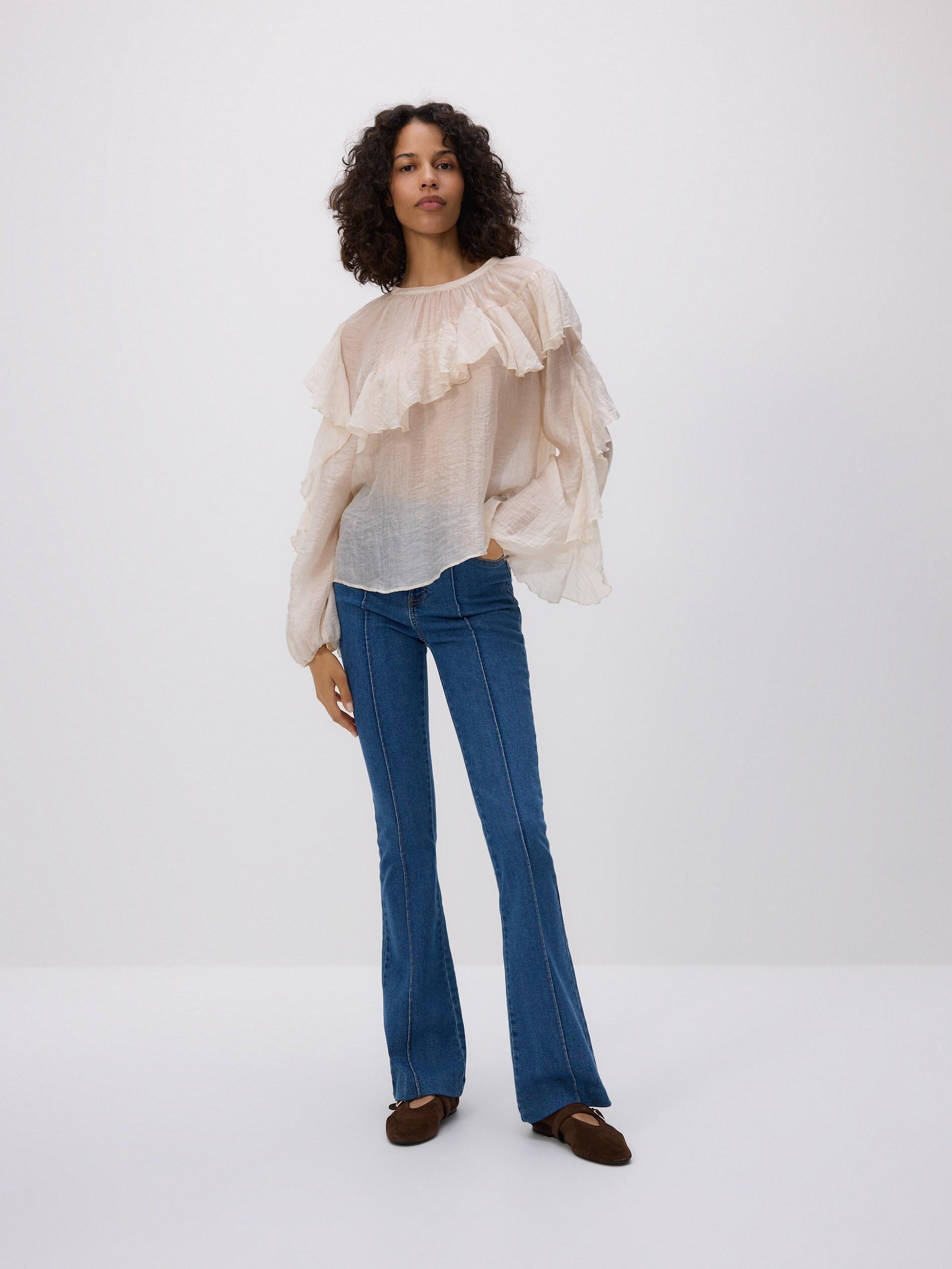 White Ruffle Blouse, Ivory, medium