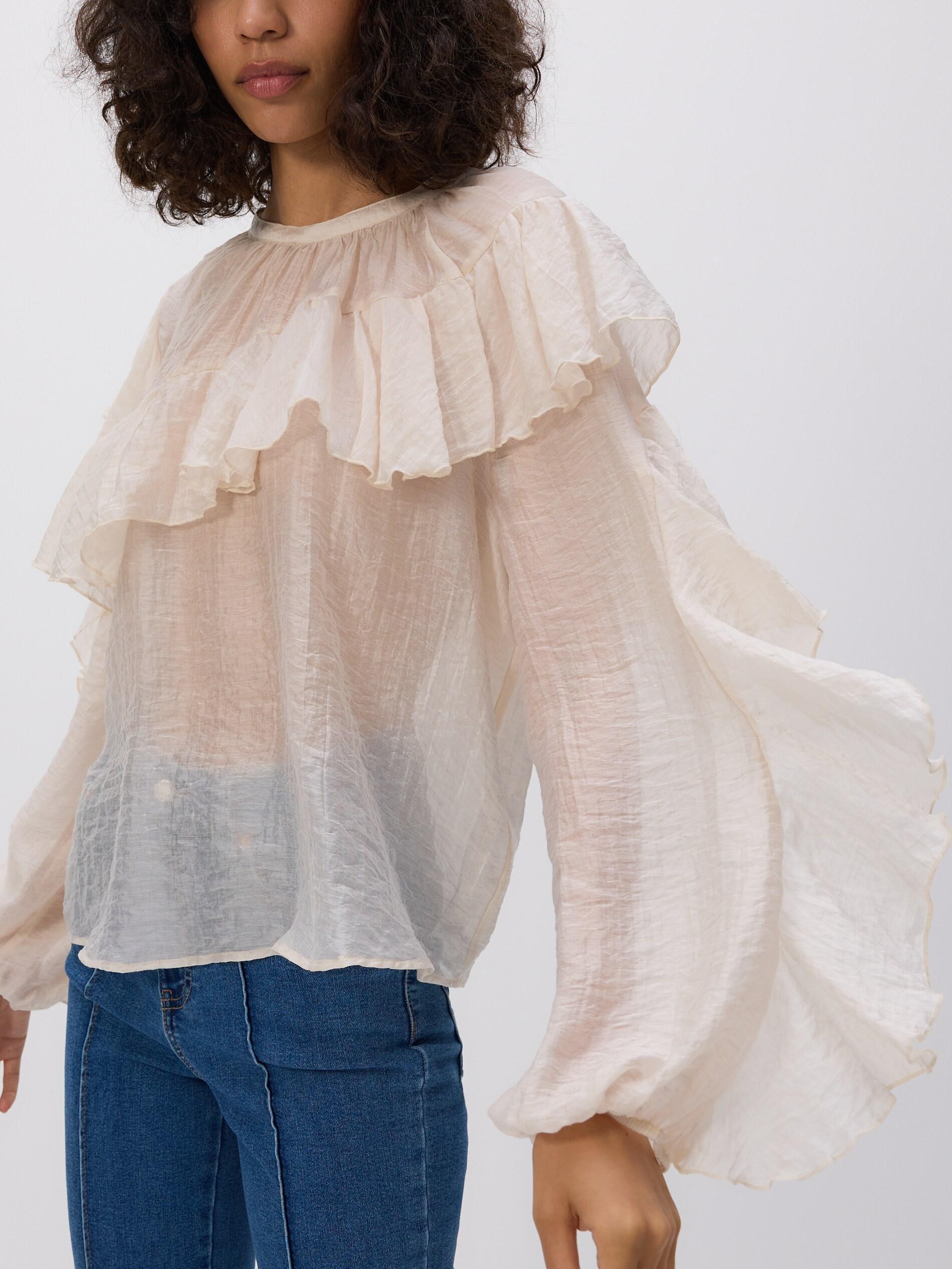 White Ruffle Blouse, Ivory, large image number 1