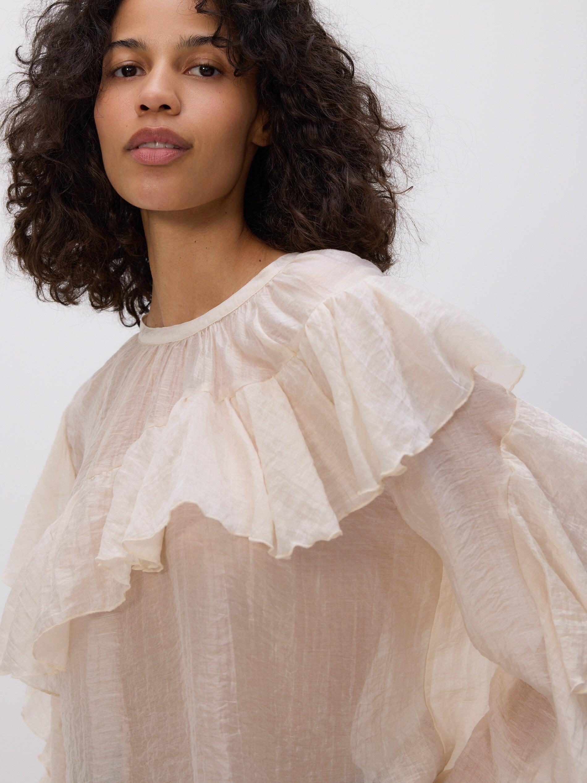 White Ruffle Blouse, Ivory, large image number 3