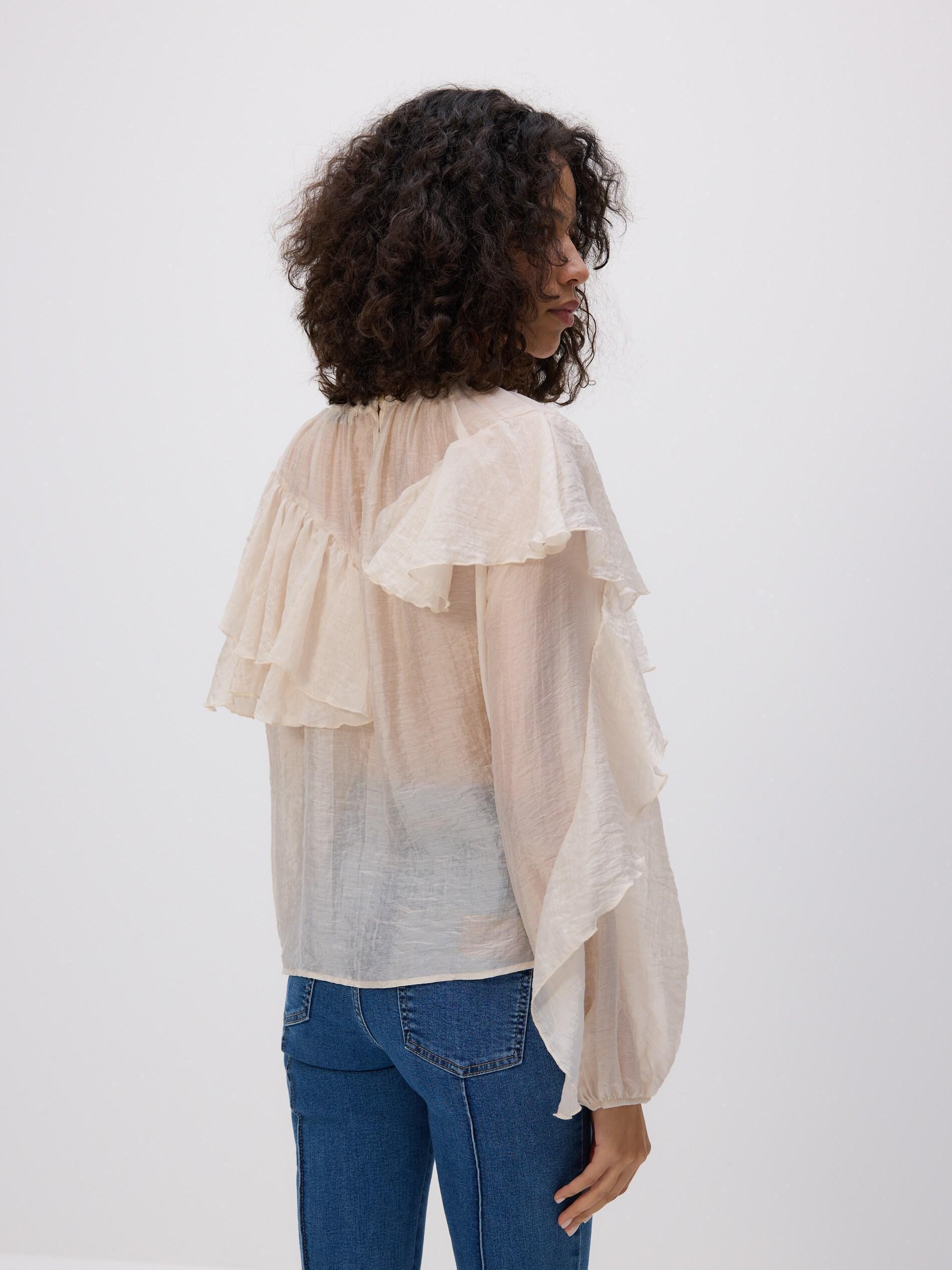 White Ruffle Blouse, Ivory, large image number 4