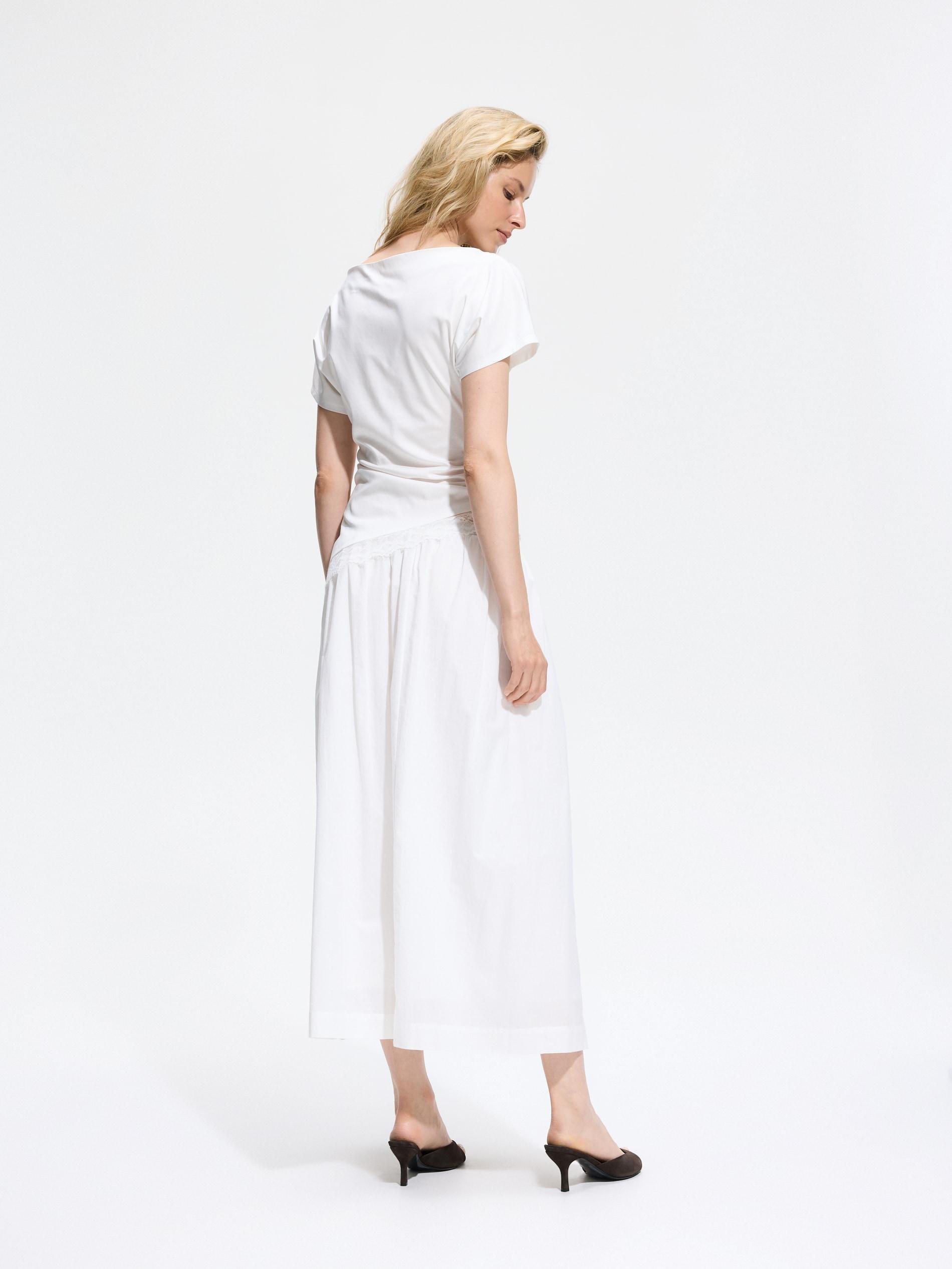 White Cotton Midi Skirt, White, large image number 1