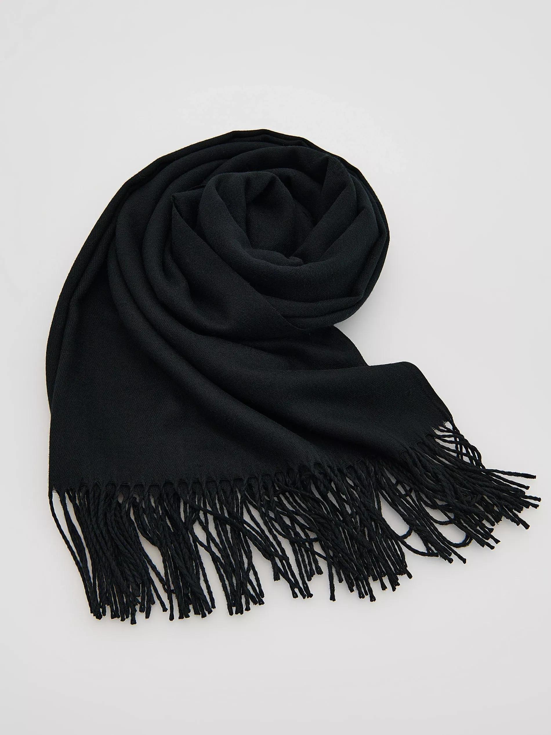 Black Viscose Blend Scarf, Black, large image number 1