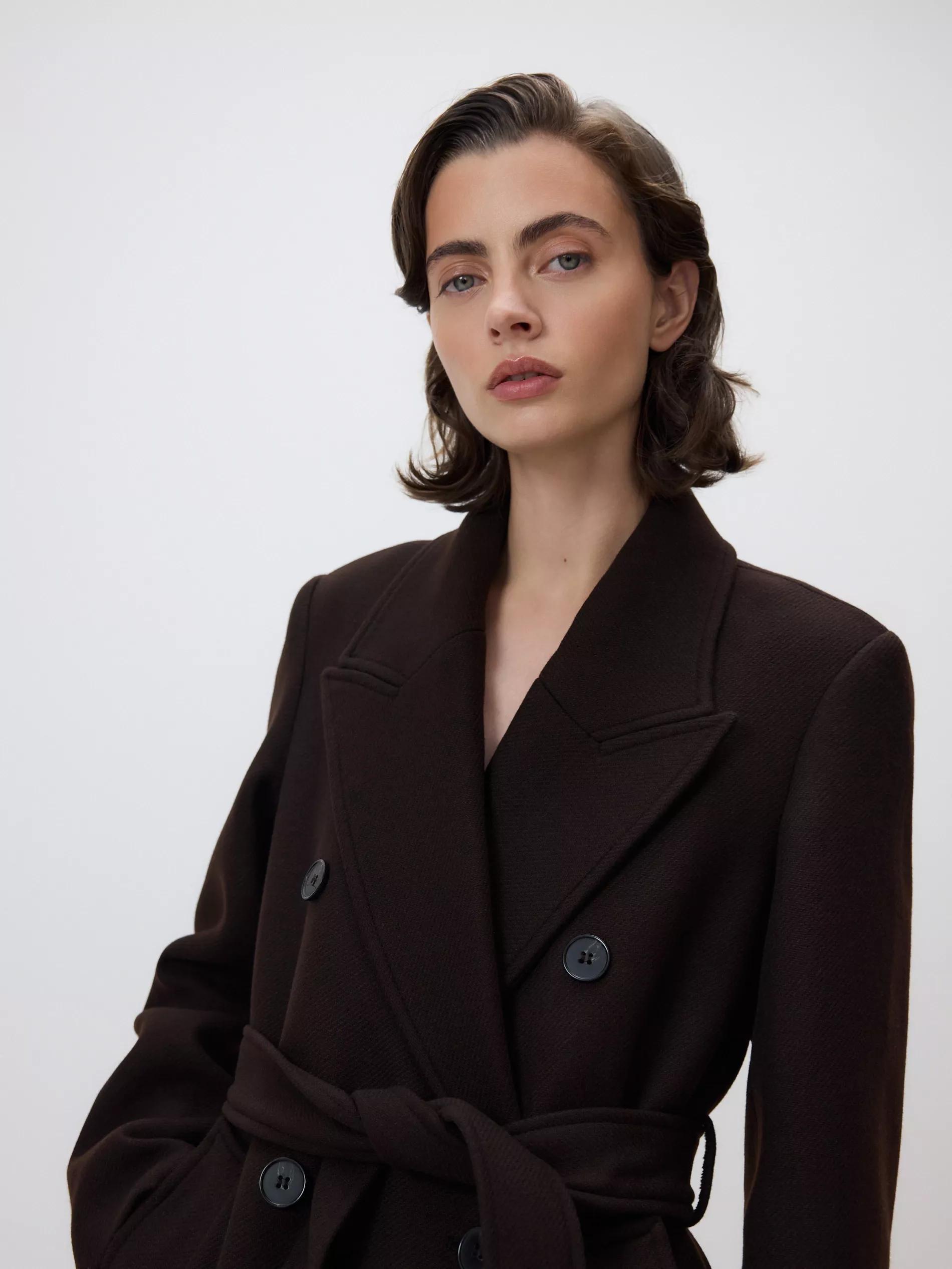 Brown Wool Rich Coat, Brown, large image number 3