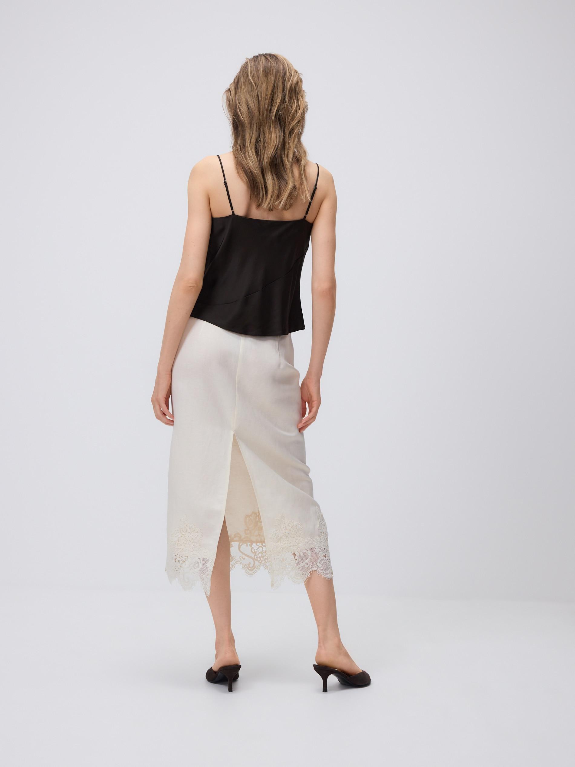 Cream Linen Blend Midi Skirt, Ivory, large image number 2
