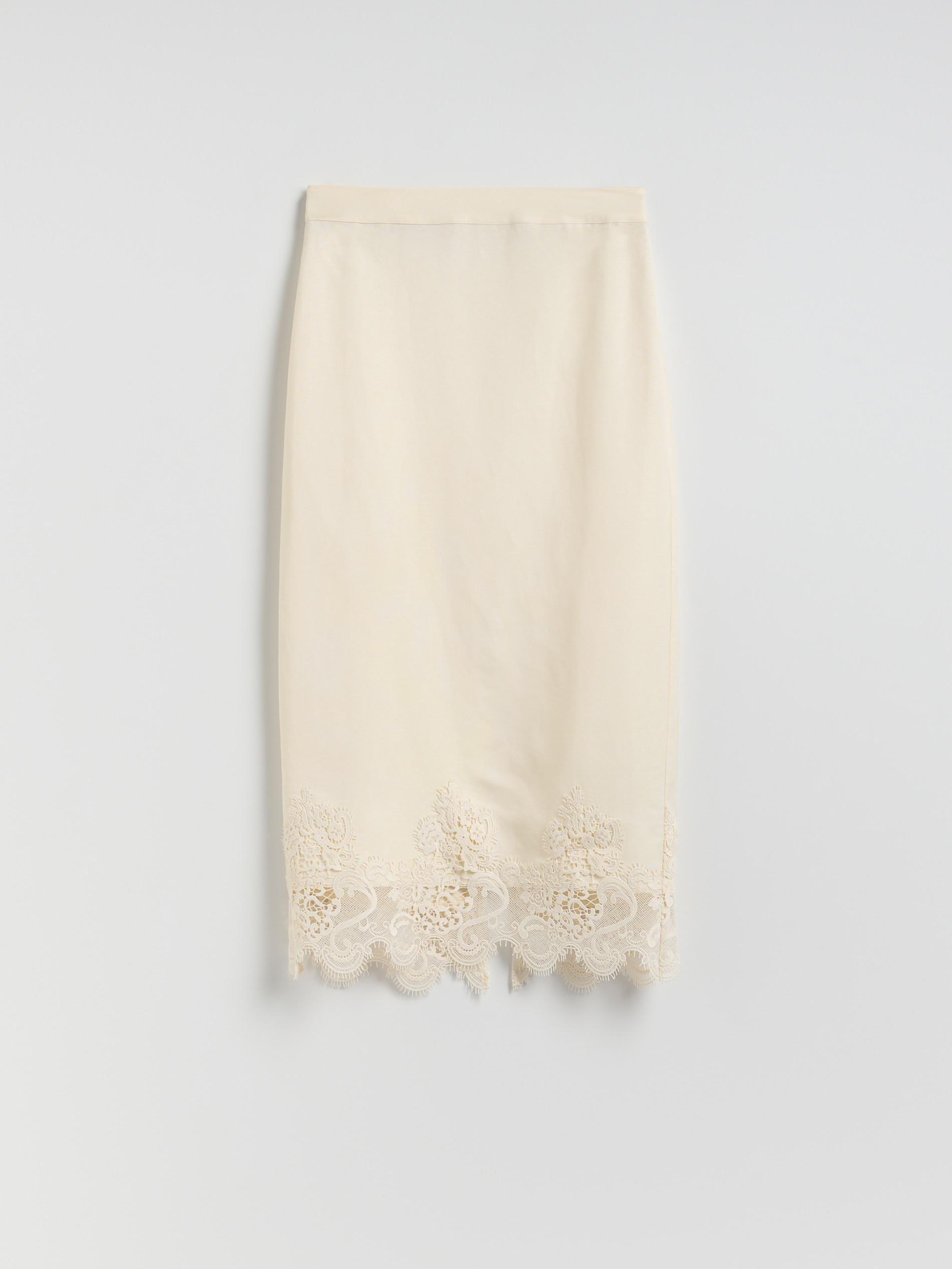 Cream Linen Blend Midi Skirt, Ivory, large image number 5