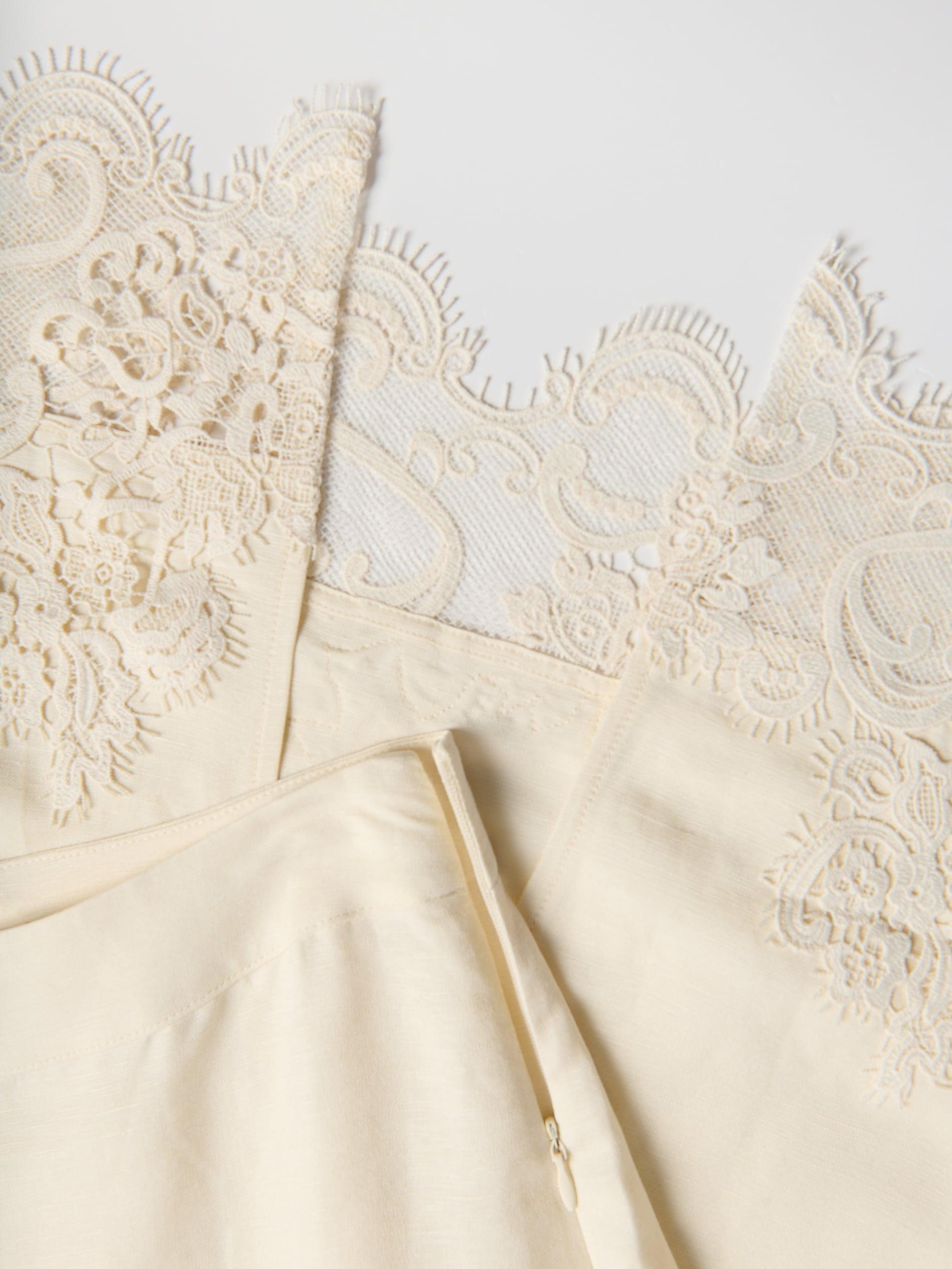 Cream Linen Blend Midi Skirt, Ivory, large image number 6